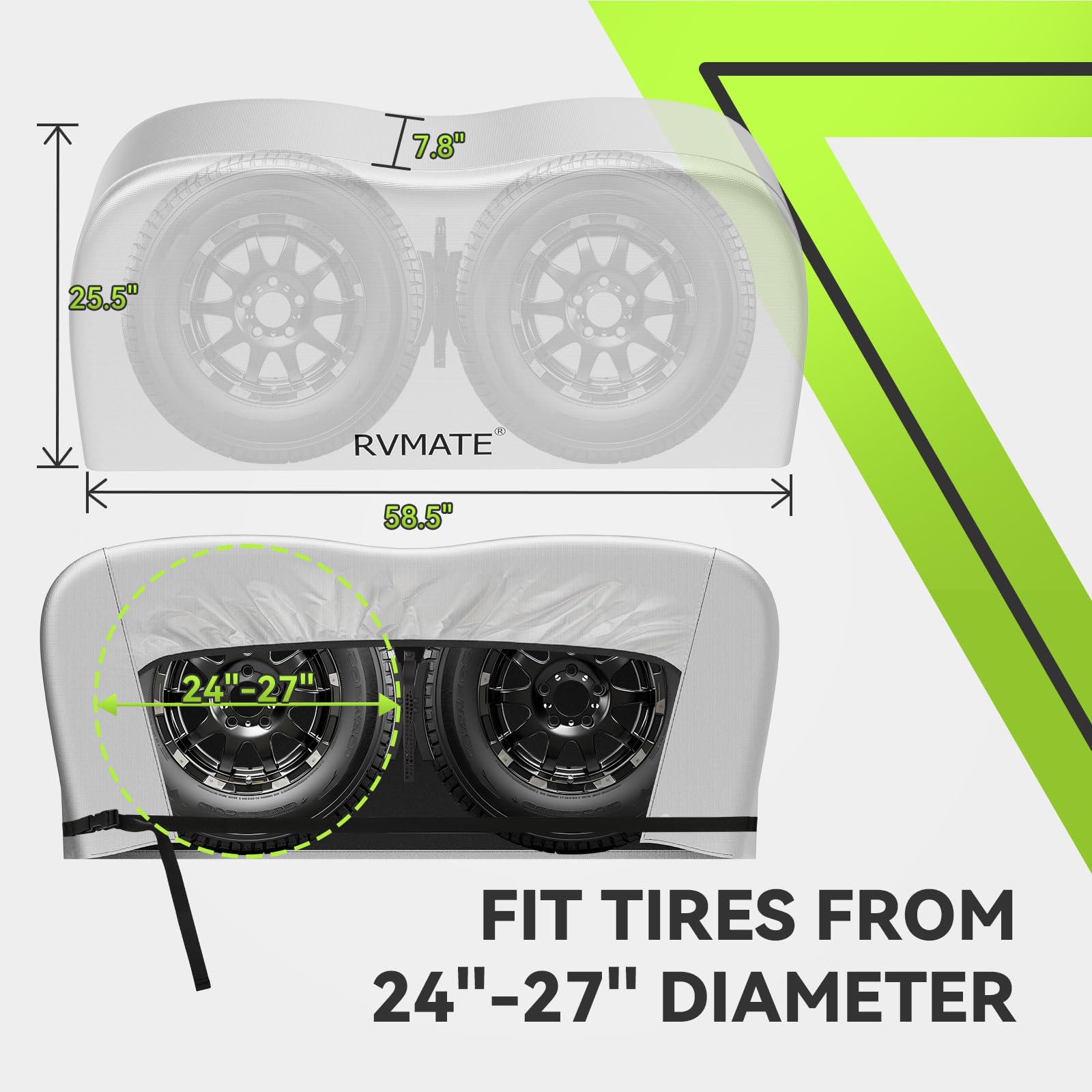 RVMATE RV Tire Covers, Dual Axle Wheel Cover (2 Pack) Fits 33''-35'' Diameter Tires, Waterproof Anti-UV 420D Oxford Silver Dual