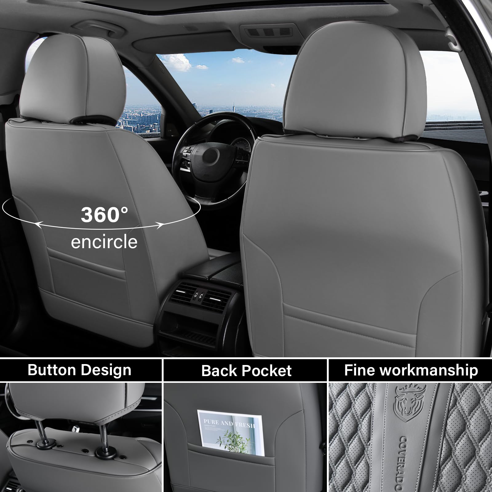 Coverado Front Seat Covers, Car Seat Cover, Leather Seat Covers for Car, Automotive Seat Covers Protector with Lumbar Support Un