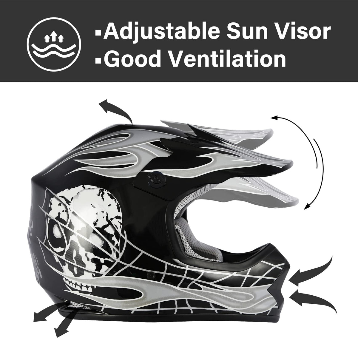 TCT-MOTORPARTS DOT Helmet w/ Goggles+Gloves Youth Kids Motocross Helmet Hot Blac WBCARB07Z9ZW5DY