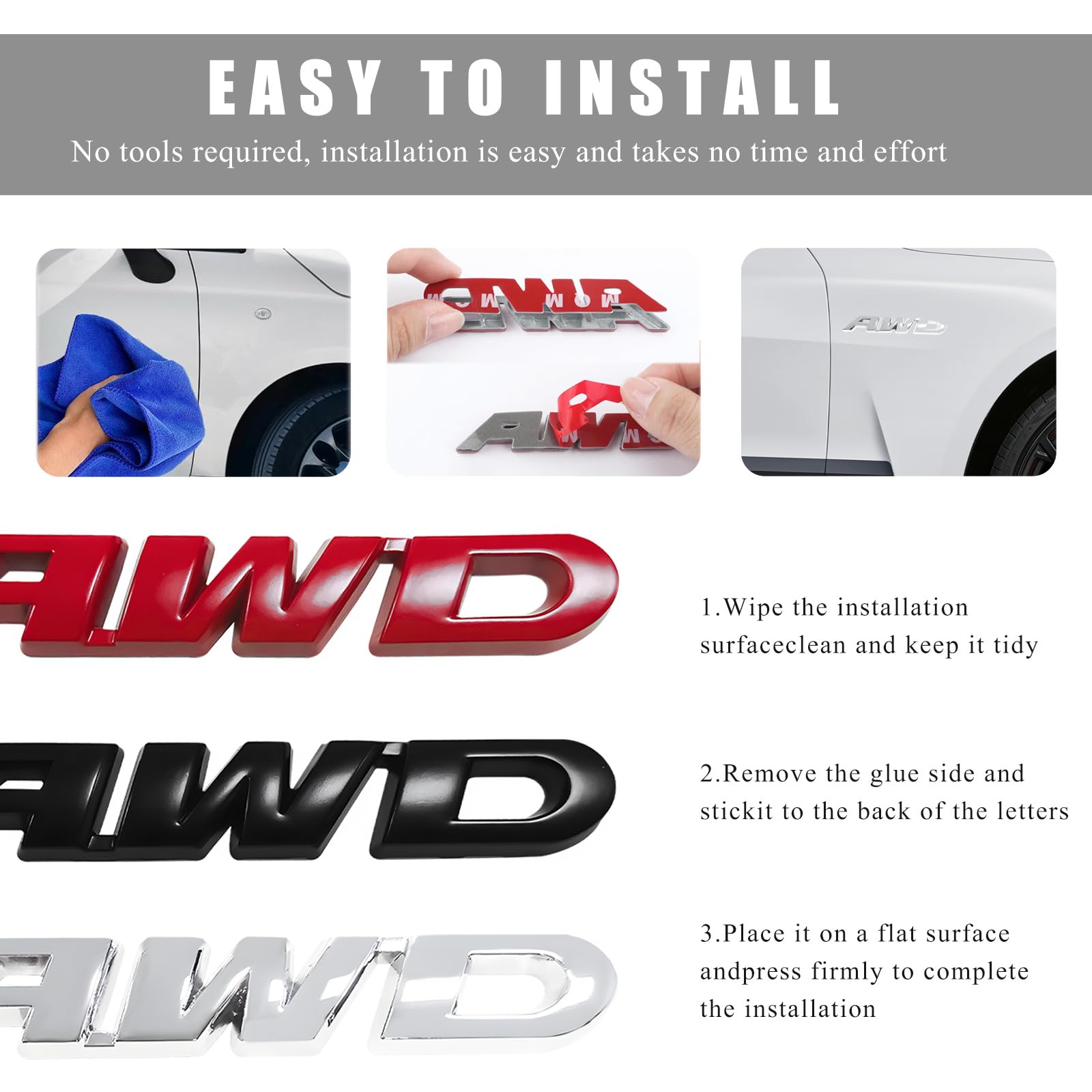 Wevdn AWD Emblem Sticker, 3D Metal Letter Badge Decal for Car Tailgate Side, Non-Fading AWD Emblem Sticker Fit Vehicle Tailgate