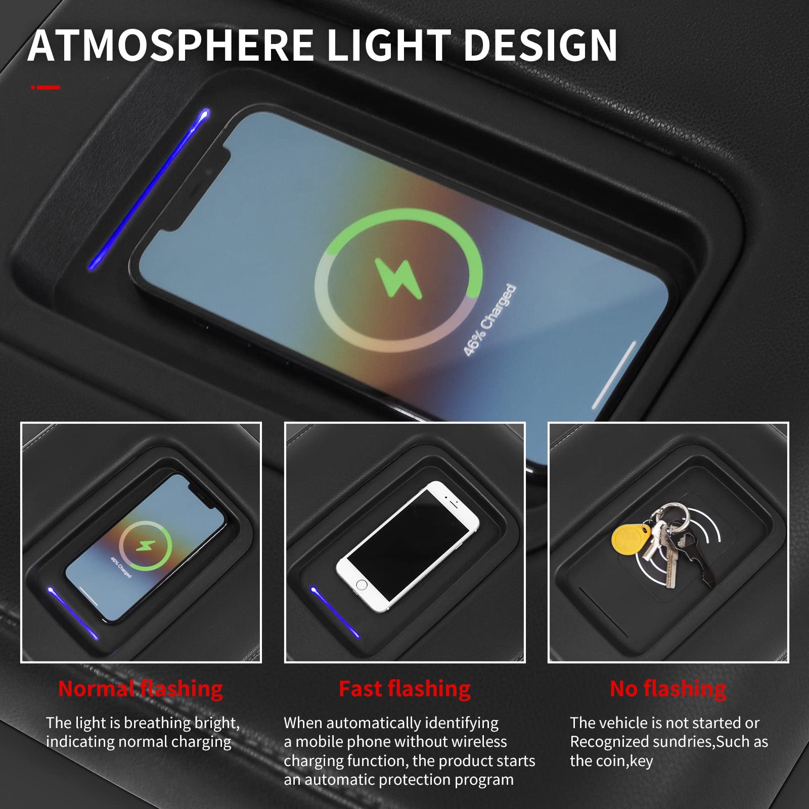 Xipoo Wireless Charger Compatible with 2015-2018 Chevy Silverado GMC Sierra Wireless Charging Tray Jump Seat Replacement for 201