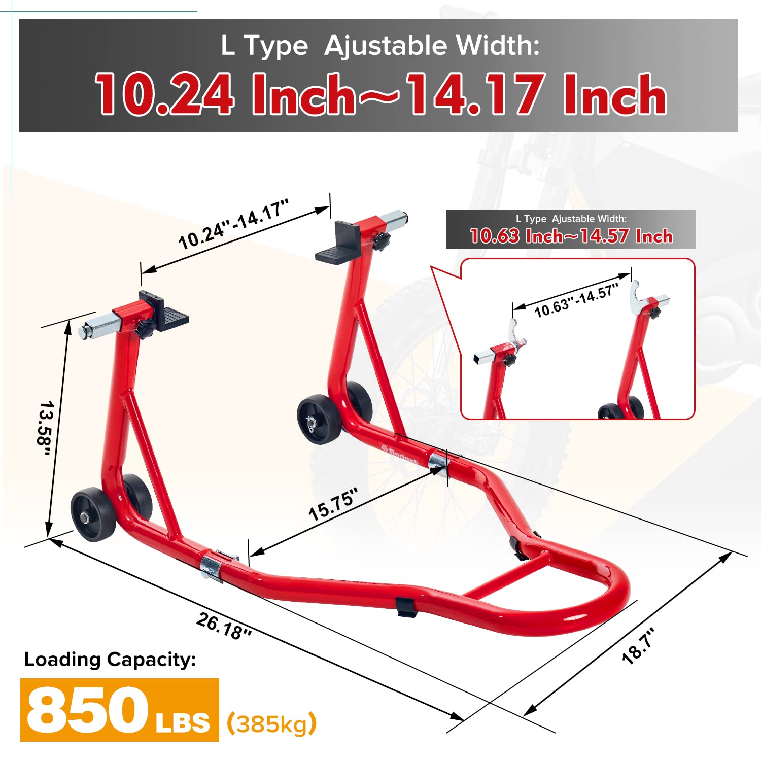 Donext Motorcycle Stand 850Lb Sport Bike Rear Wheel Lift Swingarm Paddock Stands Red, U+L