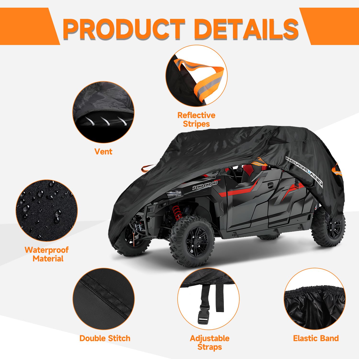 NEVERLAND UTV Cover Heavy Waterproof Denier Oxford Cloth for Polaris RZR Yamaha Can-Am Defender Kawasaki Ranger Cover 4-6 Passen