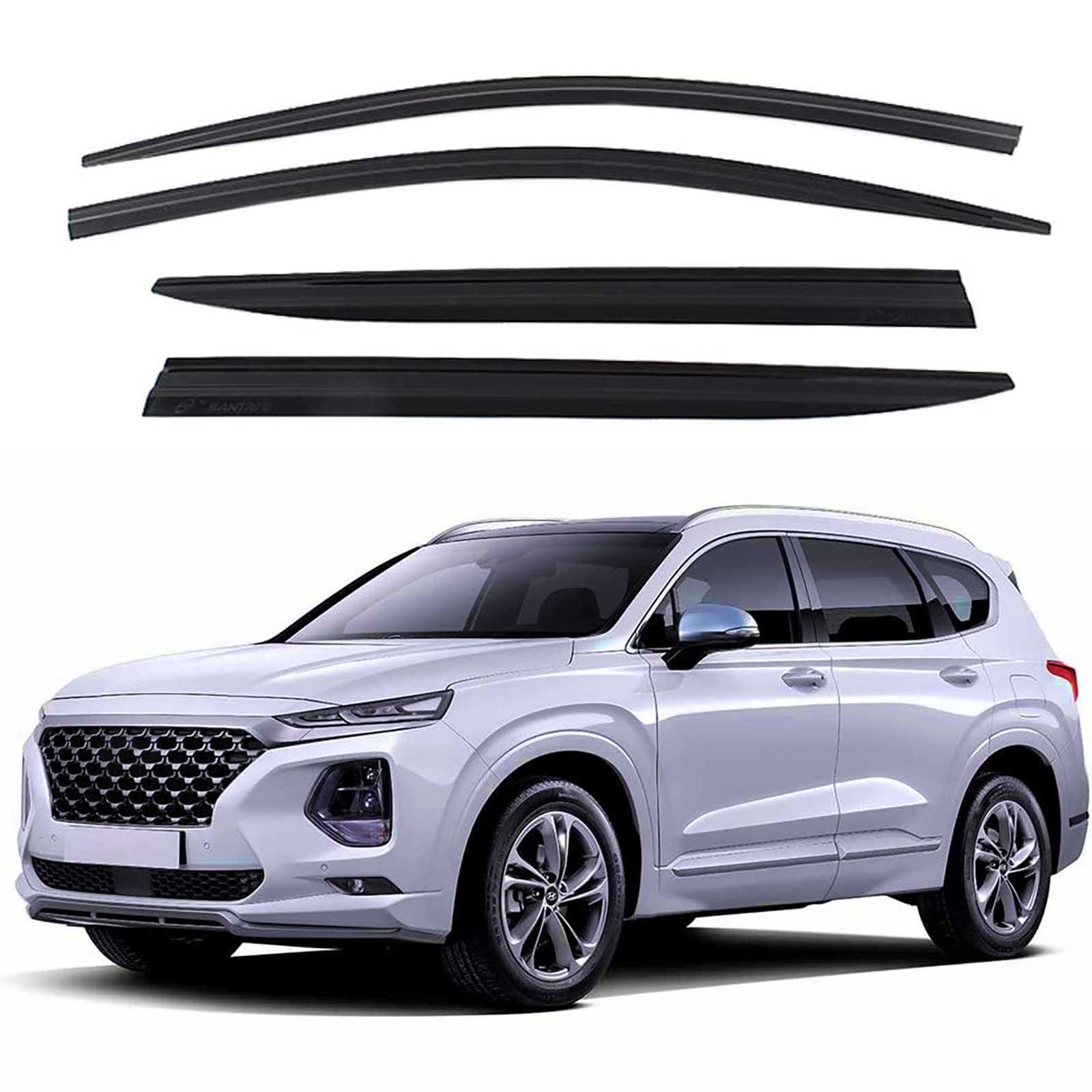 Zzdsnj Tape-On Rain Guards 4-Piece For 2019-2023 Hyundai Santa Fe Windows Visor Rain Guard Shield Shade Smoke