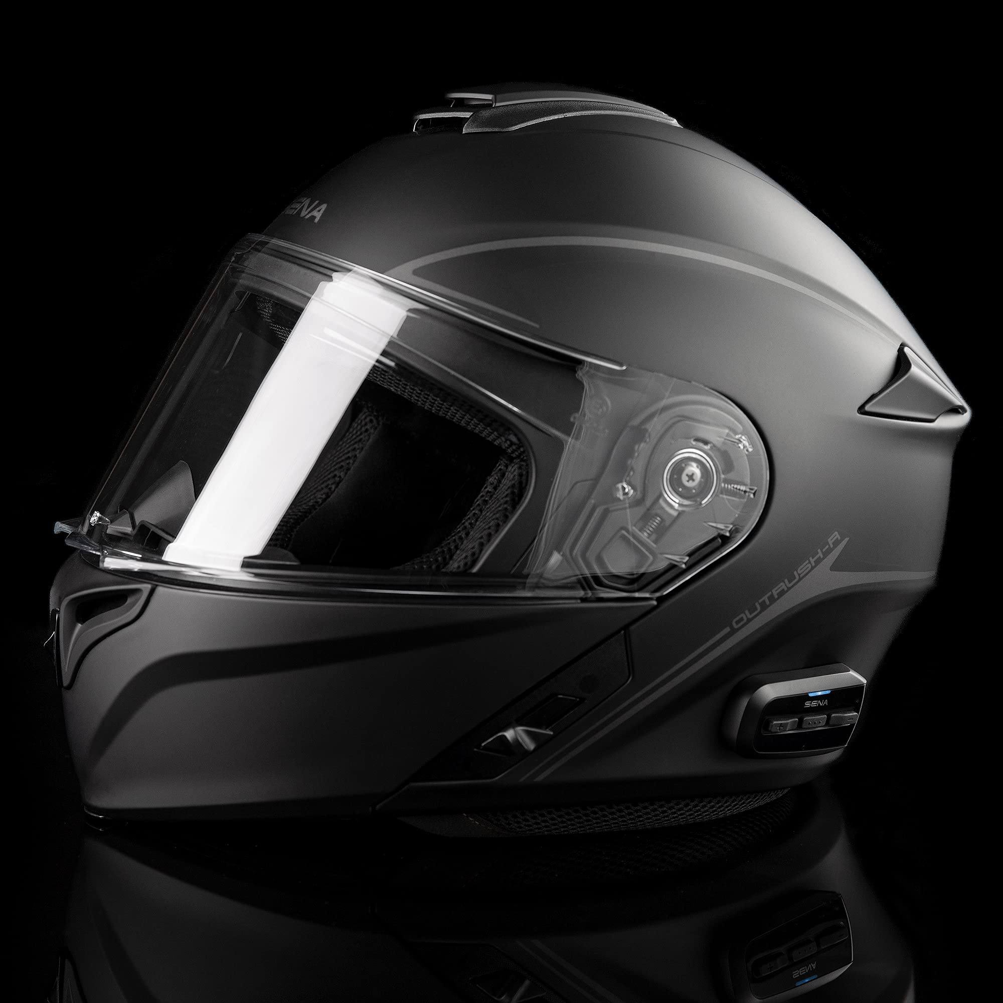 Sena Outrush R Bluetooth Modular Motorcycle Helmet With Intercom System (Matte Black, Large)