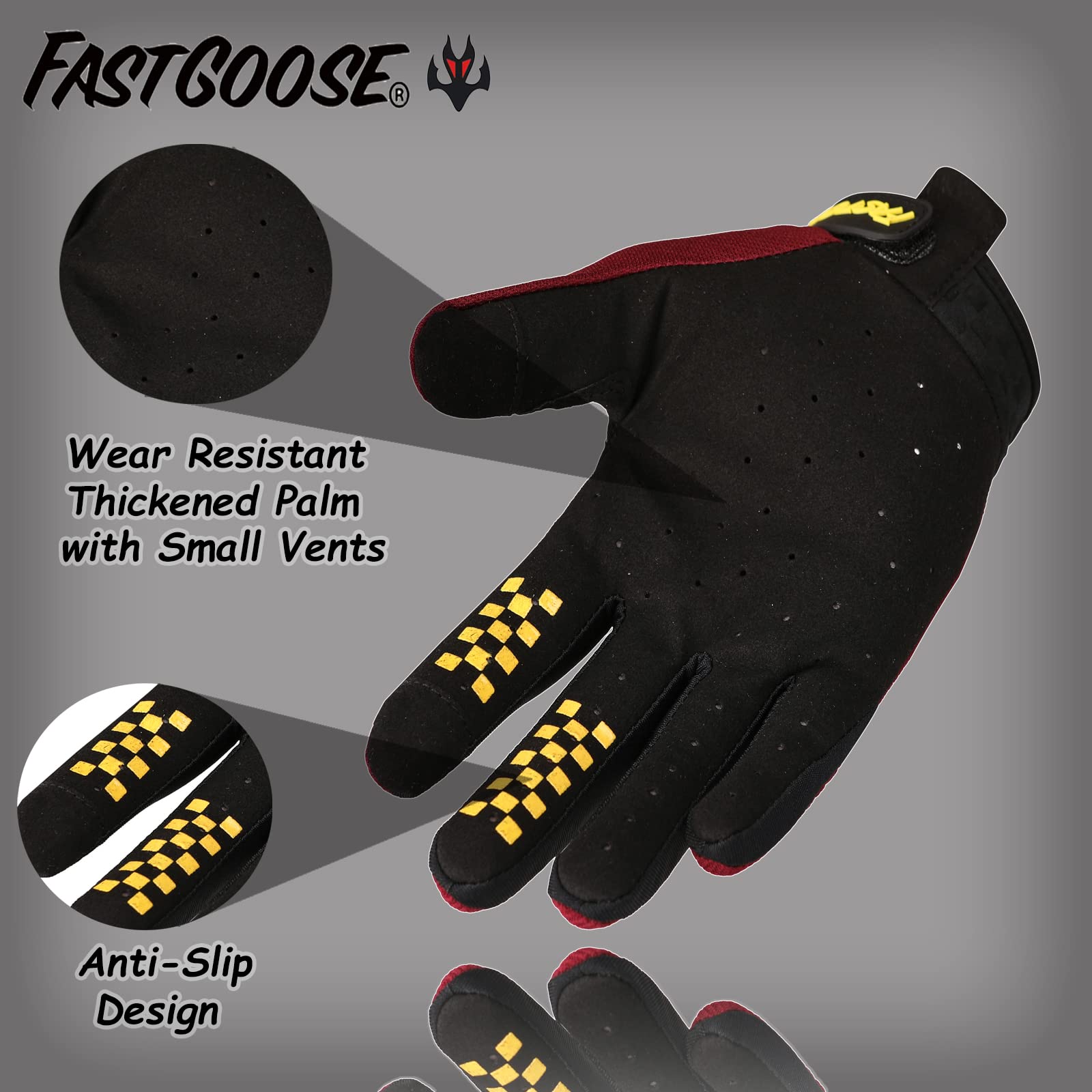 Fastgoose Dirt Bike Motorcycle Gloves Motocross Gloves Motorbike Riding Bike Gloves Atv Mx Mtb Off Road Racing Sports Cycling Glove (Maroon, X-Large)
