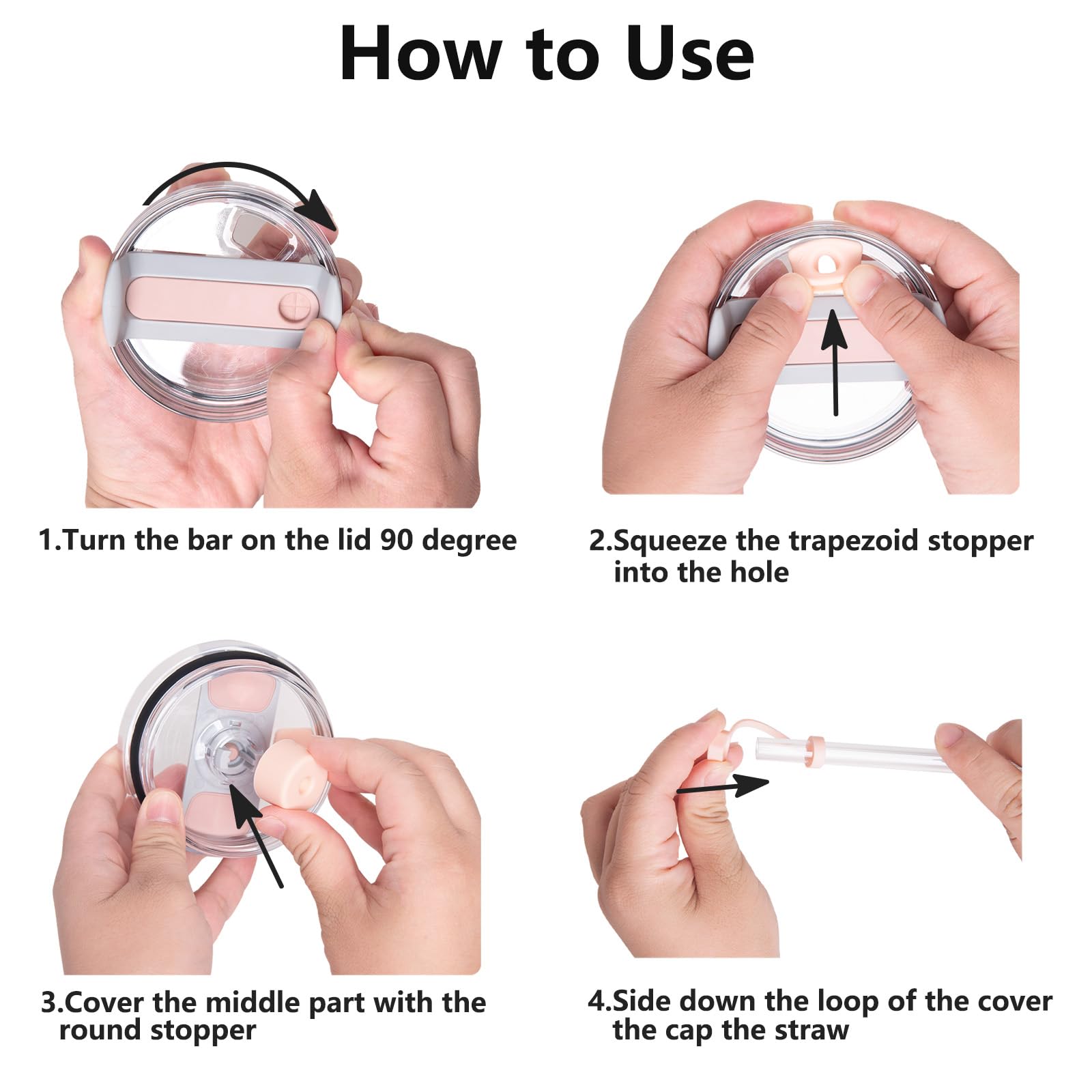 Silicone Spill Stopper Set Compatible With Stanley Cup 2.0 30Oz & 40Oz With Straw Cover (Set Of 4, Rose Quartz)