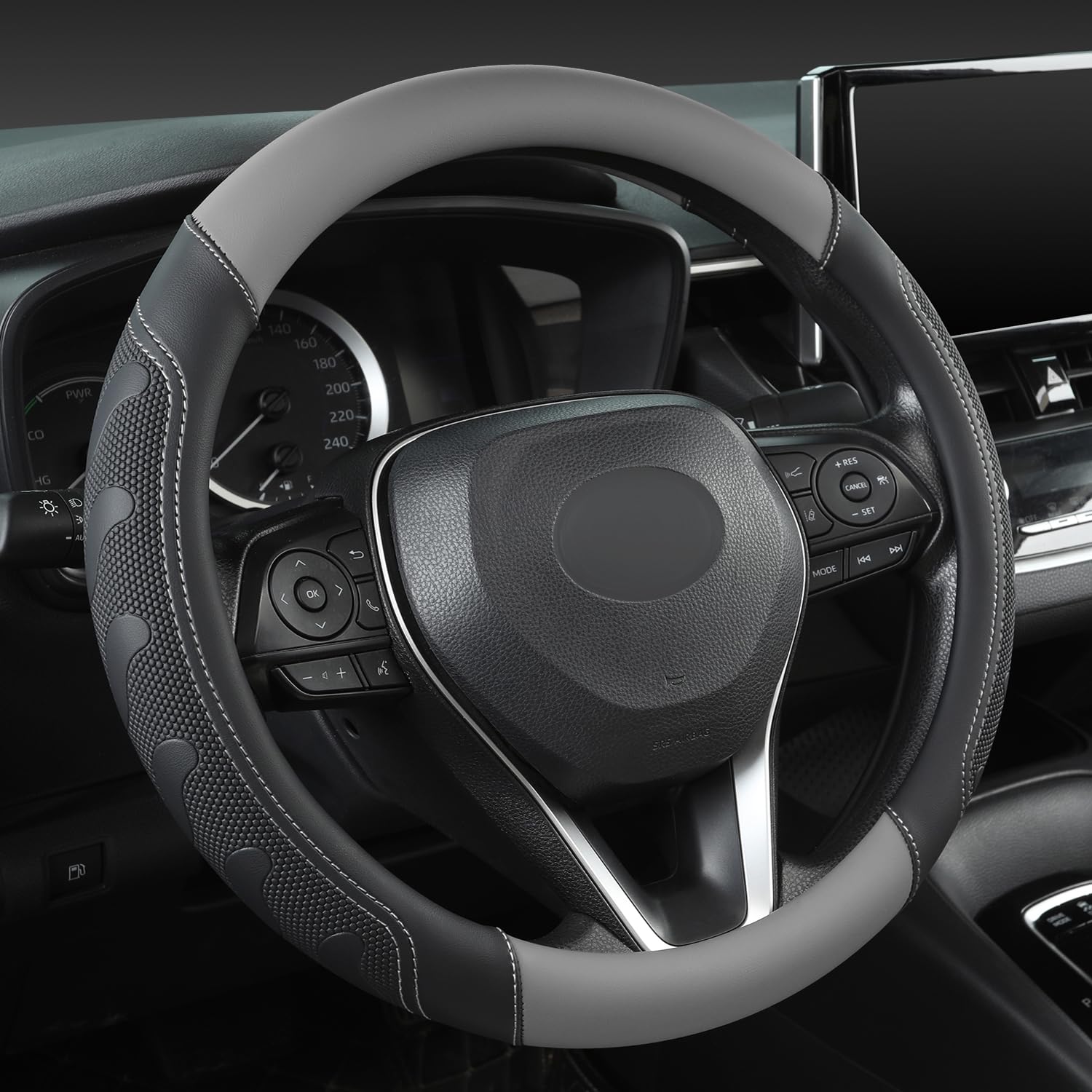 Giant Panda Car Steering Wheel Cover For Toyota Rav4,Camry,Highlander,Corolla,Prius,Tacoma, Standard Size - Black+Gray