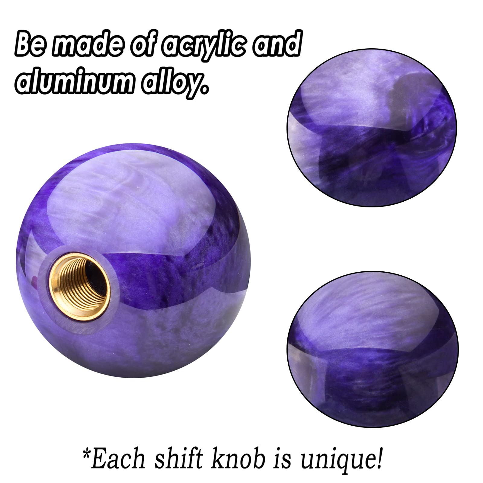 Yiuiy Round Ball Shift Knob Universal Marble Style Gear Shift Knob 5 6 Speed For Manual Automatic Vehicles With Adapters (Purple