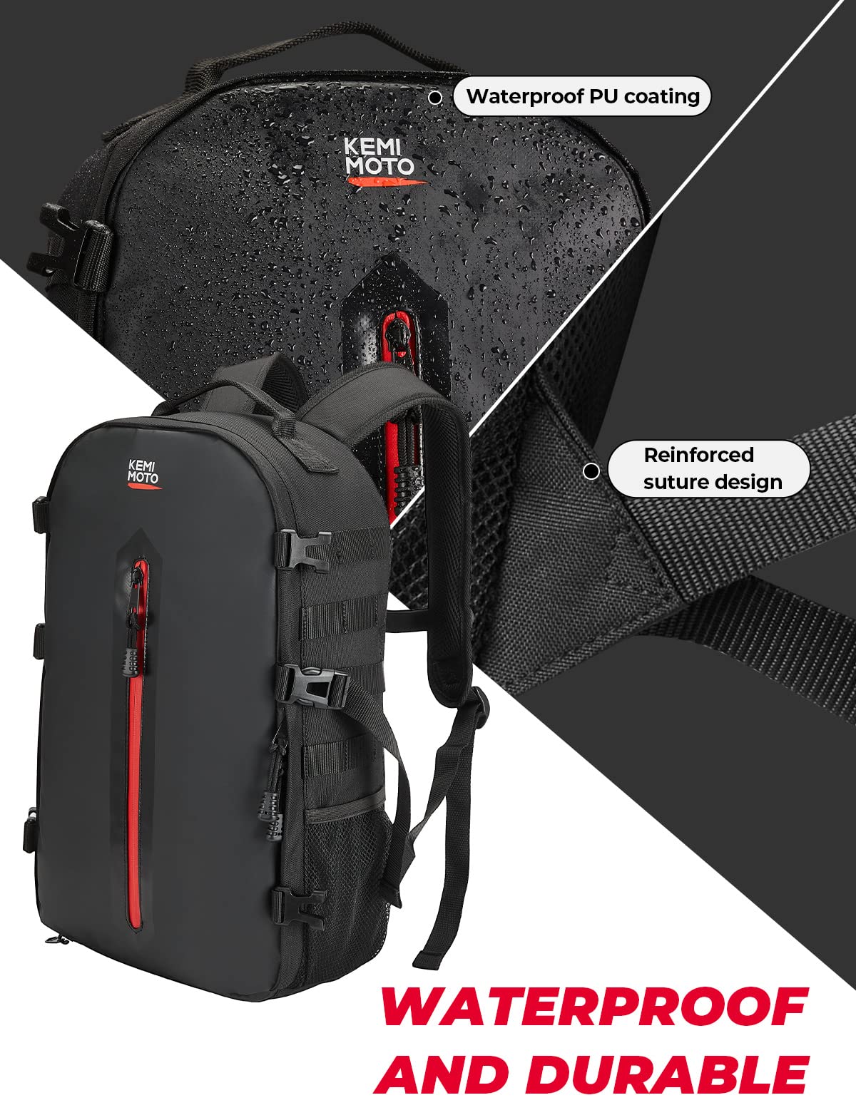 KEMIMOTO 20L Motorcycle Helmet Backpack, Black - Large Capacity Helmet Holder with Hidden Net for Helmets