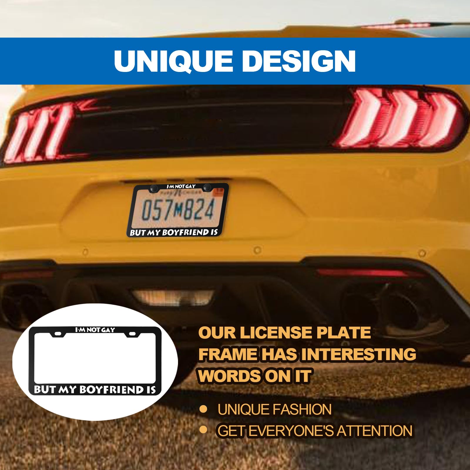 License Plate Frame with Humor Texts - I'm Not Gay But My Boyfriend is