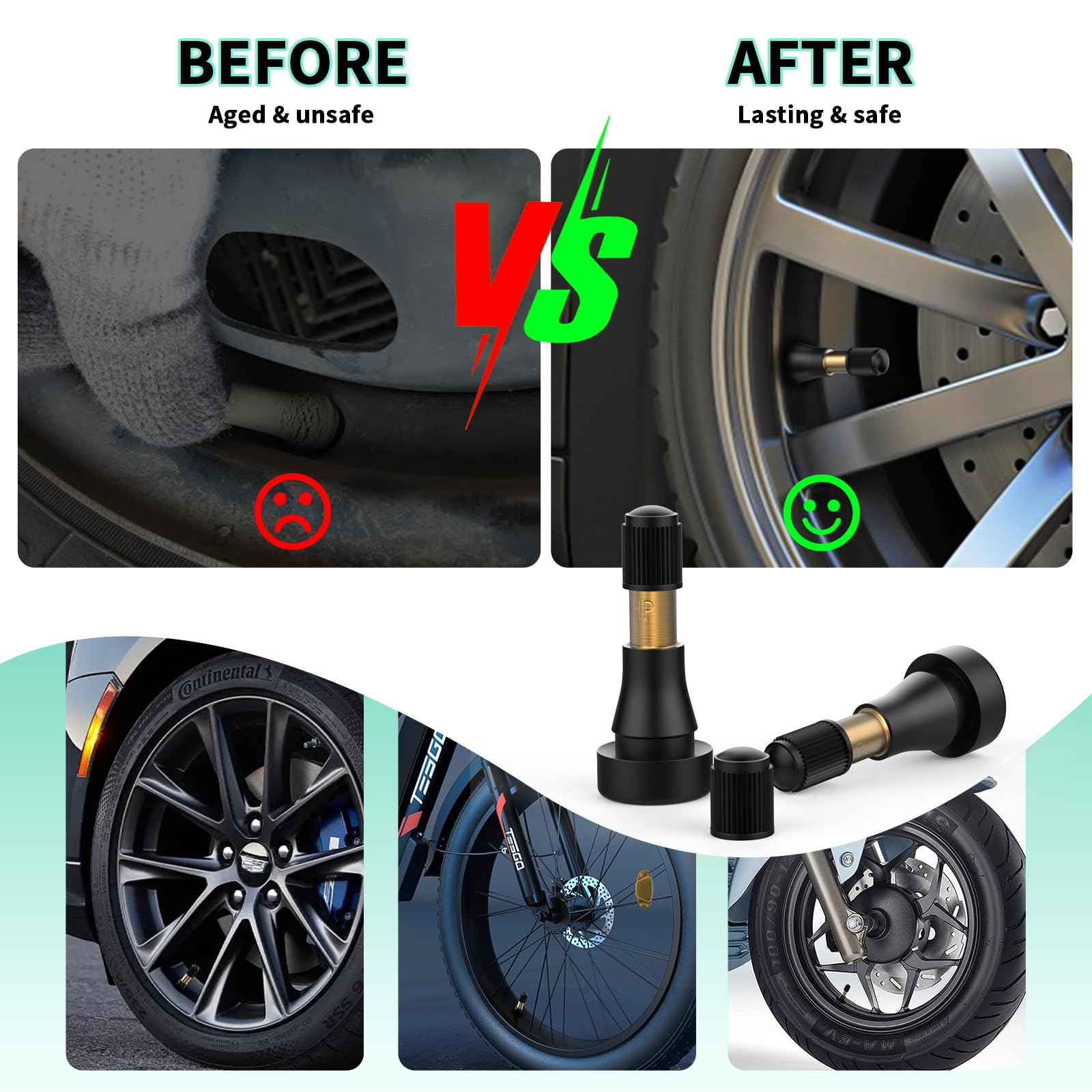 100PCS TR600HP Tire Valve Stems, High Pressure Brass Rubber Snap-in Tire Wheel Valve Stem for Most Car Auto Tires