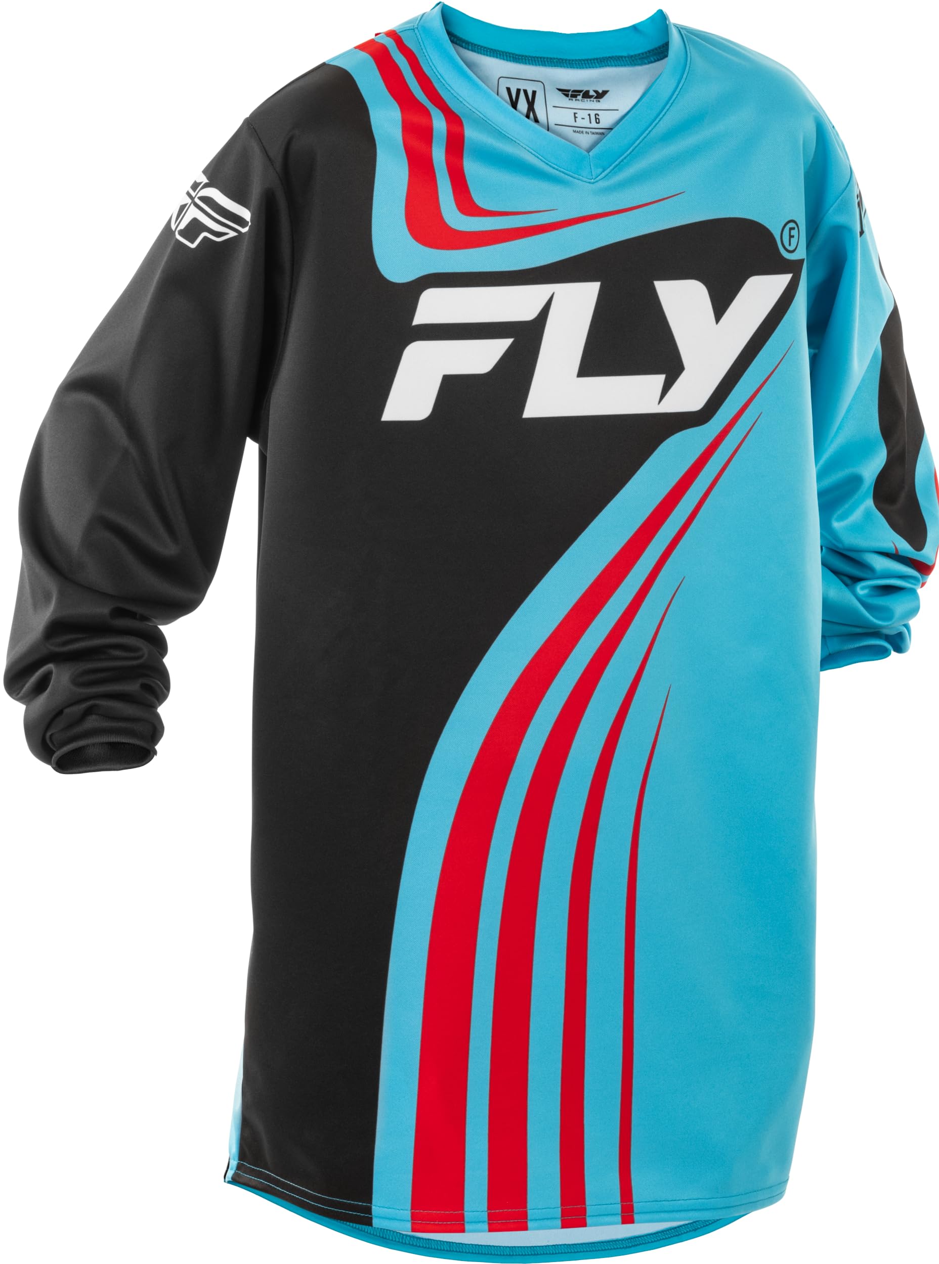 Fly Racing Youth F-16 Jersey (Cyan/Black/Red, Youth Large)