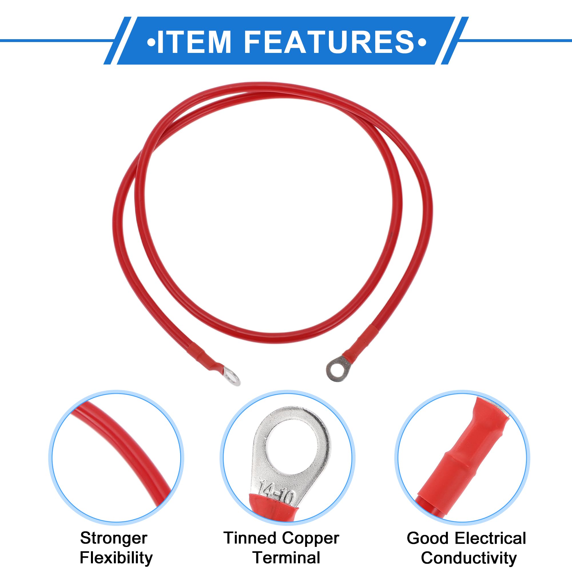 VekAuto 1 Pc Battery Inverter Cable 6 AWG Gauge 4FT 3/8'' Lug 5/16'' Lug Battery Cable Universal for Car Vehicle Boat RV Solar T