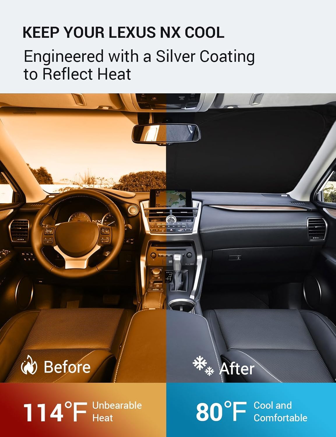 Proadsy 2025 Upgrade Windshield Sun Shade Custom Fit 2015-2021 Lexus Nx Foldable Front Sunshade Protector Sun Visor Blocks Uv Ra