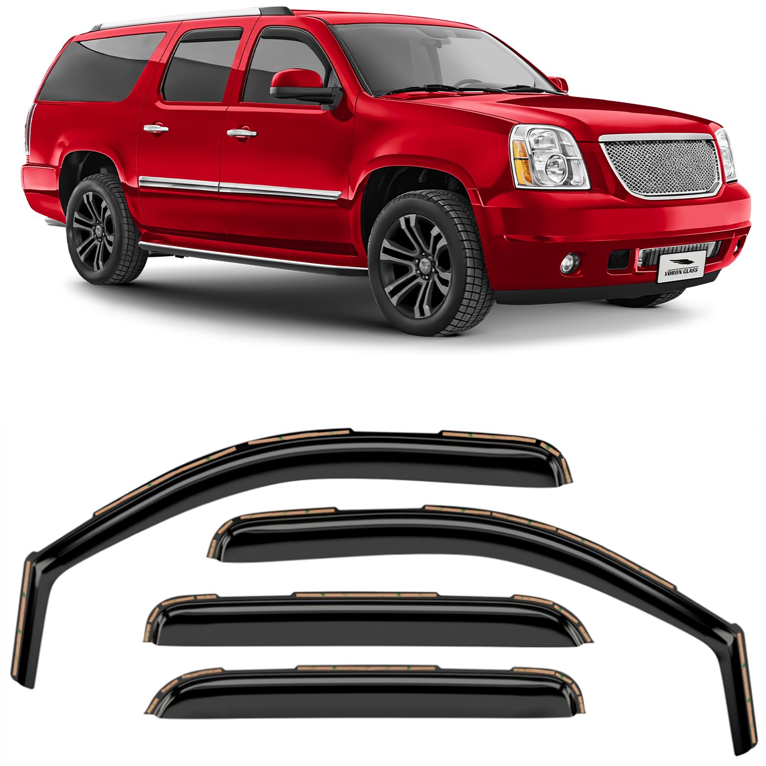 Voron Glass In-Channel Extra Durable Rain Guards For Gmc Yukon Xl 1500 2007-2014, Window Deflectors, Vent Window Visors, 4 Piece