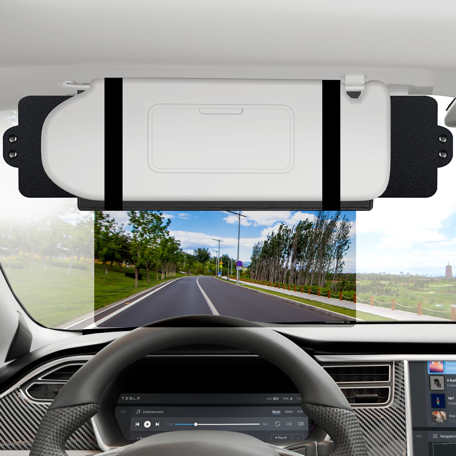 Veharvim Sun Visor Extender for Car with 2 Side Sunshade, Polarized UV400 Visor Extender Attachment for Car Visor with PC Lens,A