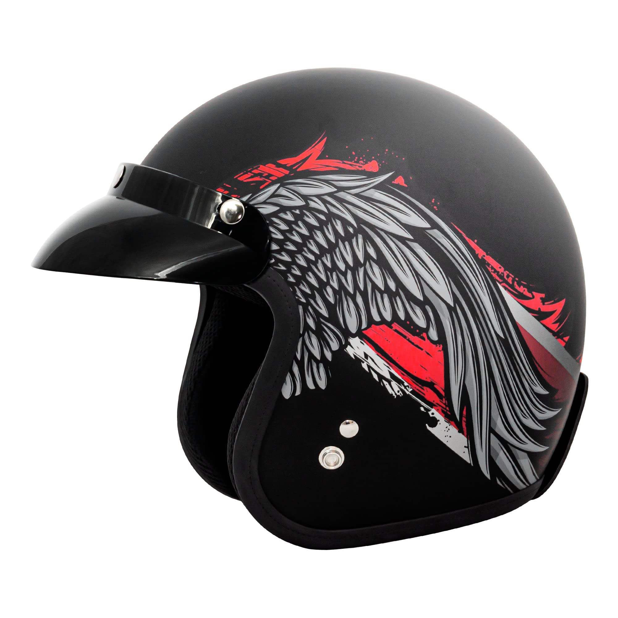 VCAN V85C 3/4 Open Face Motorcycle Helmet DOT Approved (Matte Black Phoenix, X-Small)
