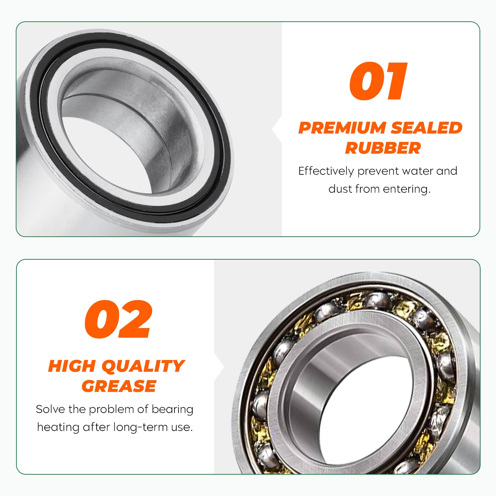 Front Rear Wheel Bearing For Polaris Ranger Rzr 570/800/ 900/1000 Crew Xp Sportsman 550/850/ 1000 3514699 3514627 3515090 2010 2011 2012 2013 2014 2015 2016 2017 2018 2019 2020 2021 2022-2 Pcs