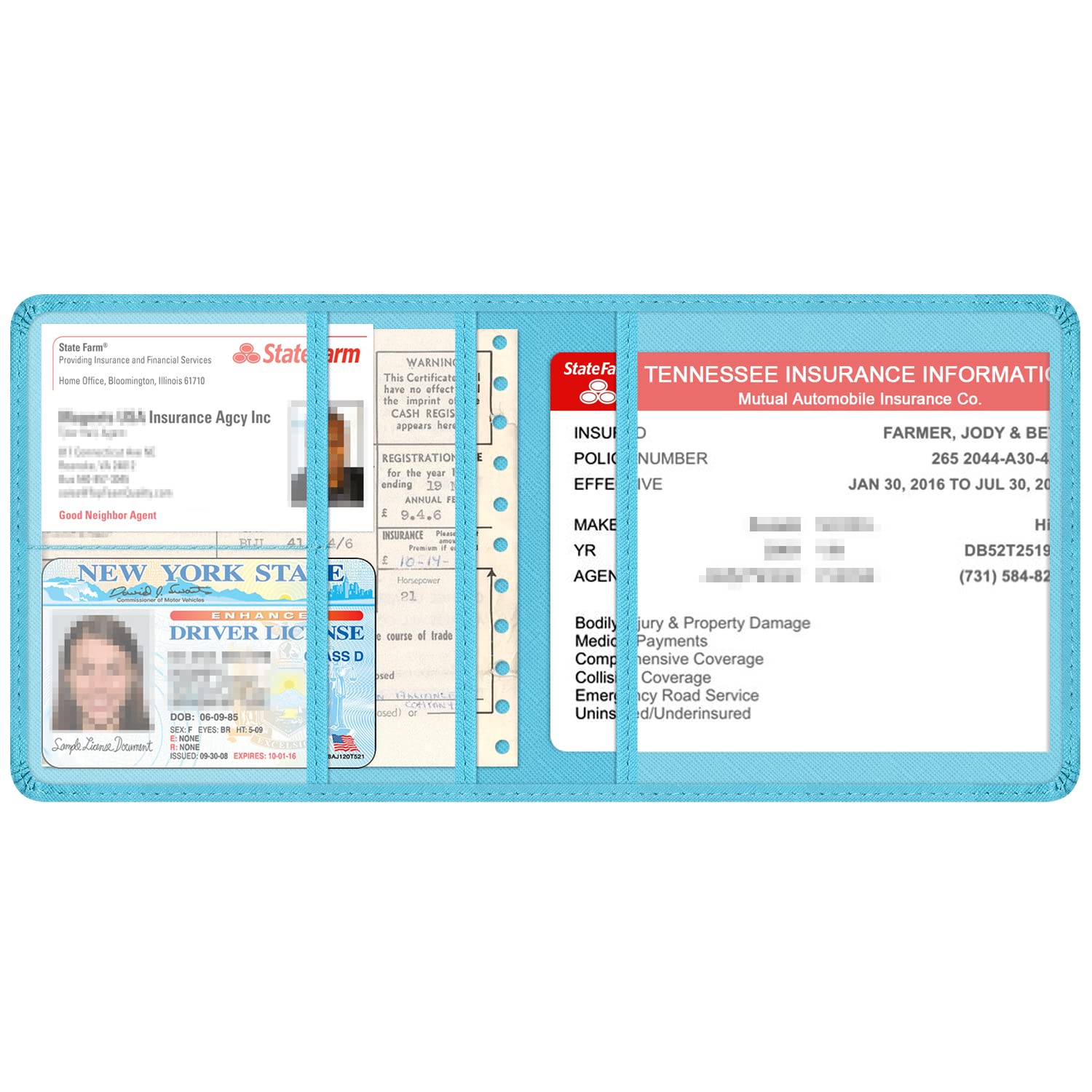 Techion Car Insurance And Registration Holder, 5.5 X 5 Inch Pu Leather Vehicle Glove Box Organizer Wallet Case For Insurance Card, Driver License, Paperwork - Mint Green