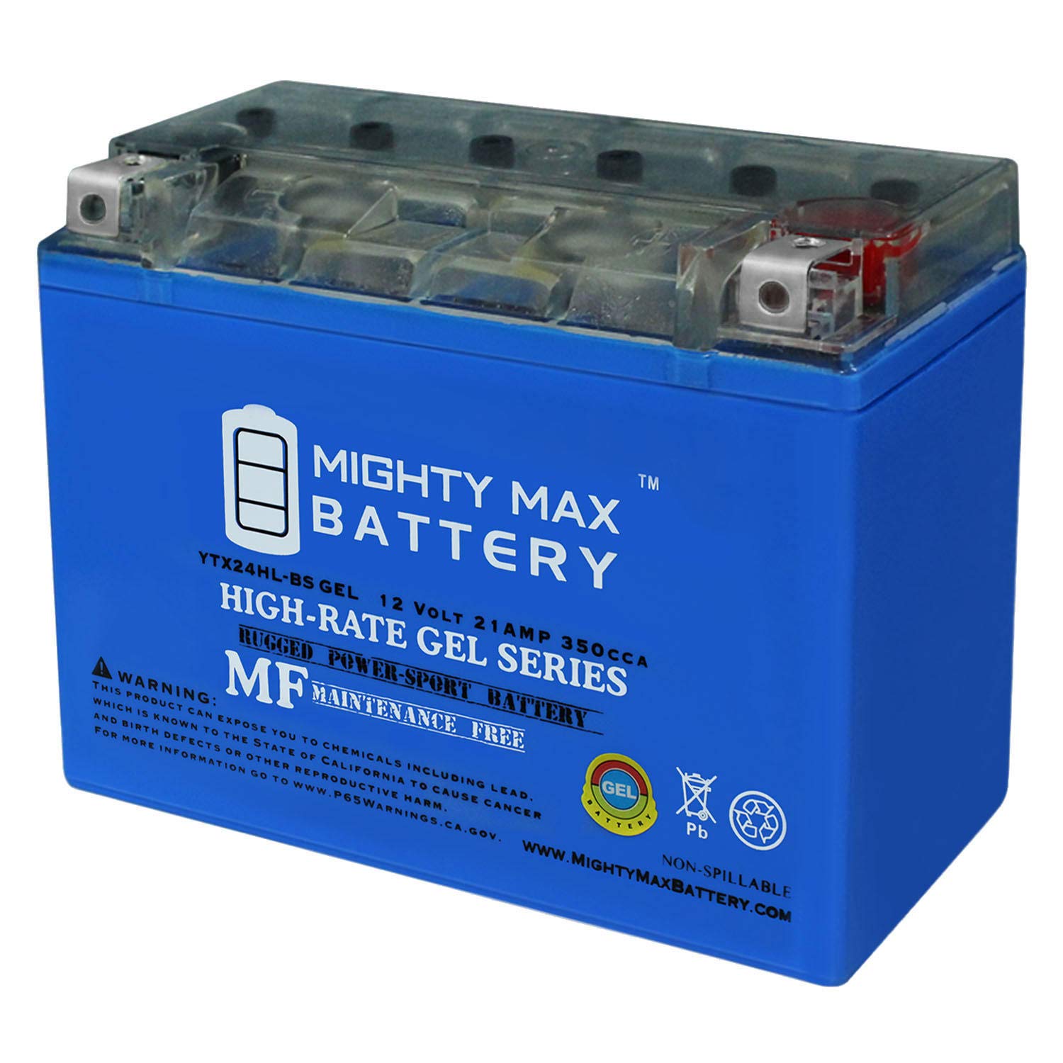 Mighty Max Battery Ytx24Hl-Bs Gel -12 Volt 21 Ah, Gel Type, 350 Cca, Rechargeable Maintenance Free Sla Agm Motorcycle Battery