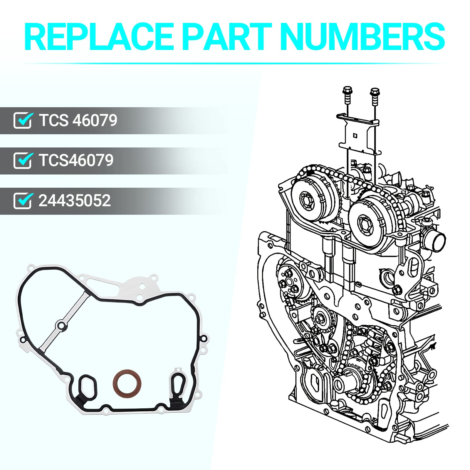 Timing Cover Gasket Kit - Compatible With 2.0L 2.4L Chevrolet Cobalt, Equinox, Hhr, Malibu, Gmc Terrain, Buick Regal, Verano - Replace Tcs46079, 24435052
