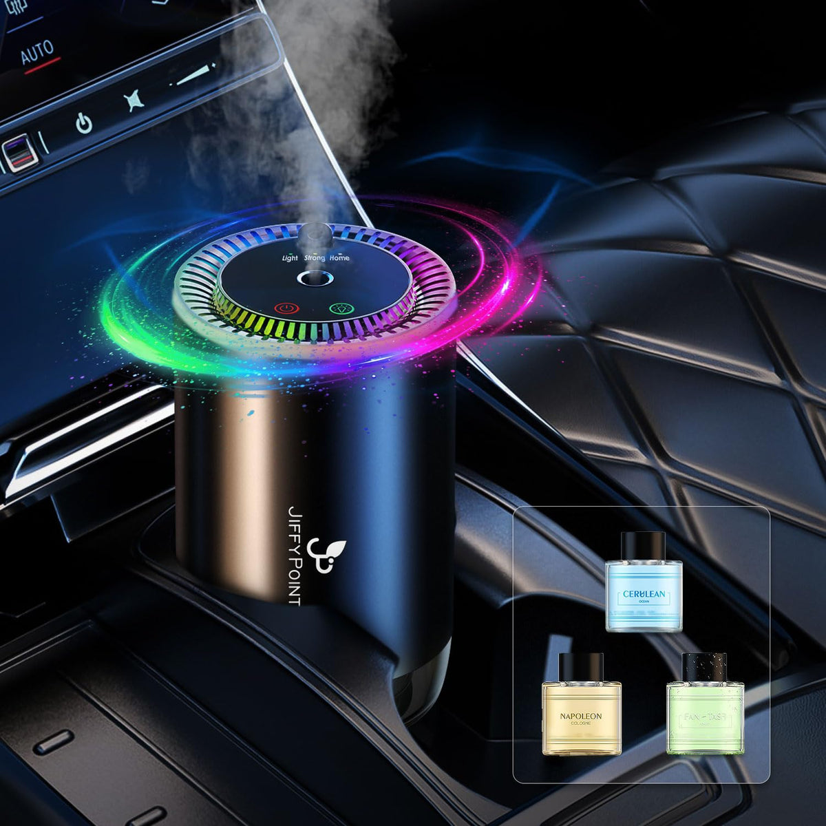 JiffyPiont Smart Car Air Freshener | Car Essential Oil Diffuser with 3 Fragrances (150ML Total) | Auto ON/OFF Car Diffuser | Sta