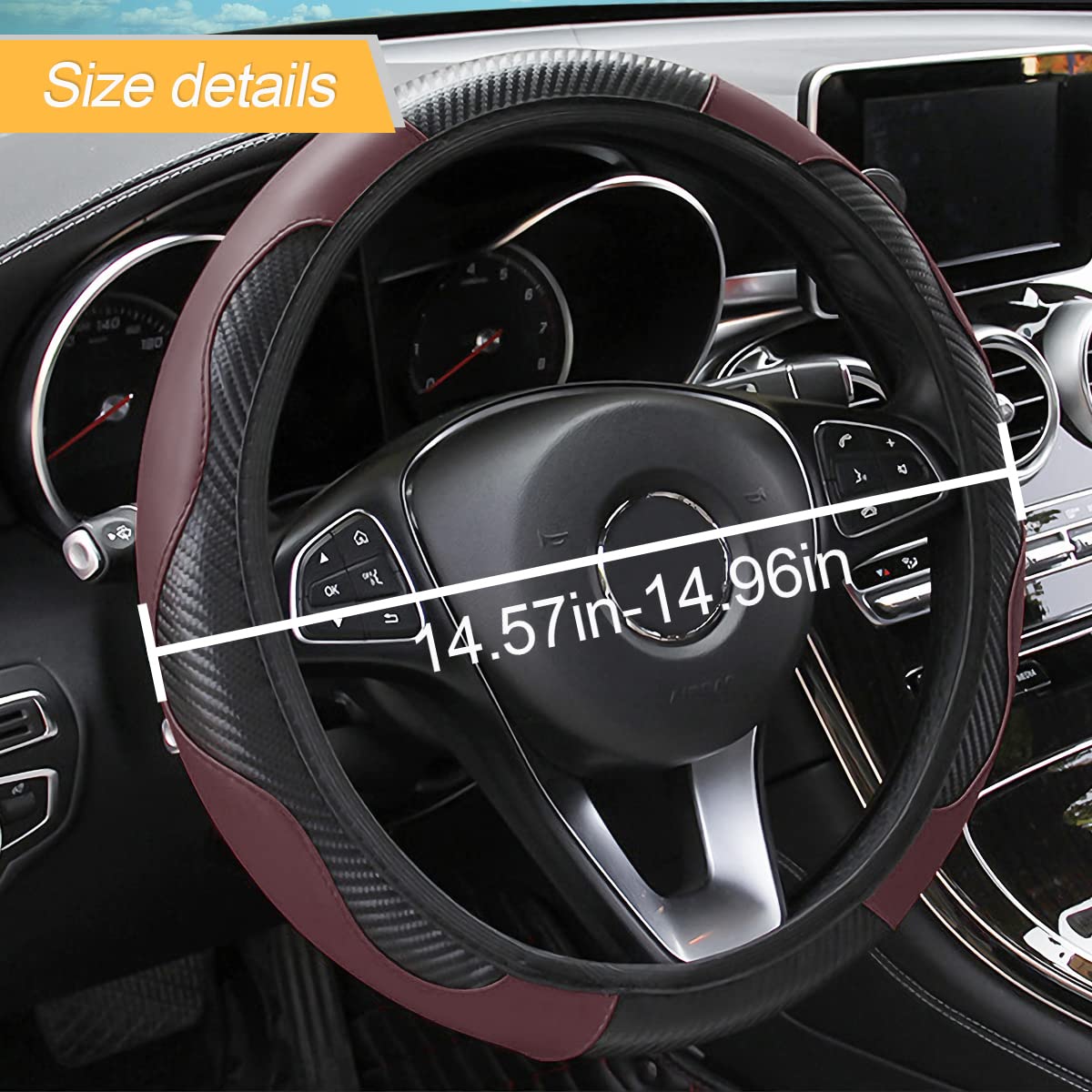 Car Steering Wheel Cover, Microfiber Pu Leather Elastic Carbon Fiber Auto Steering Wheel Protector, 15 Inch Breathable Anti-Slip