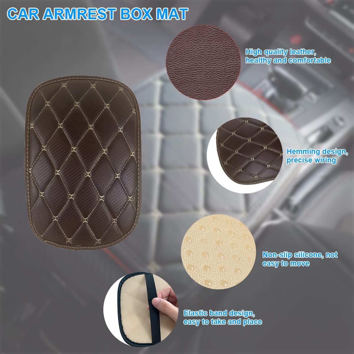 Auto Center Console Pad, Pu Leather Car Armrest Seat Box Cover, Waterproof Center Console Box Cushion, Non Slip Soft Vehicle Armrest Protector, Car Accessories For Suv, Truck, Car (Deep Brown)