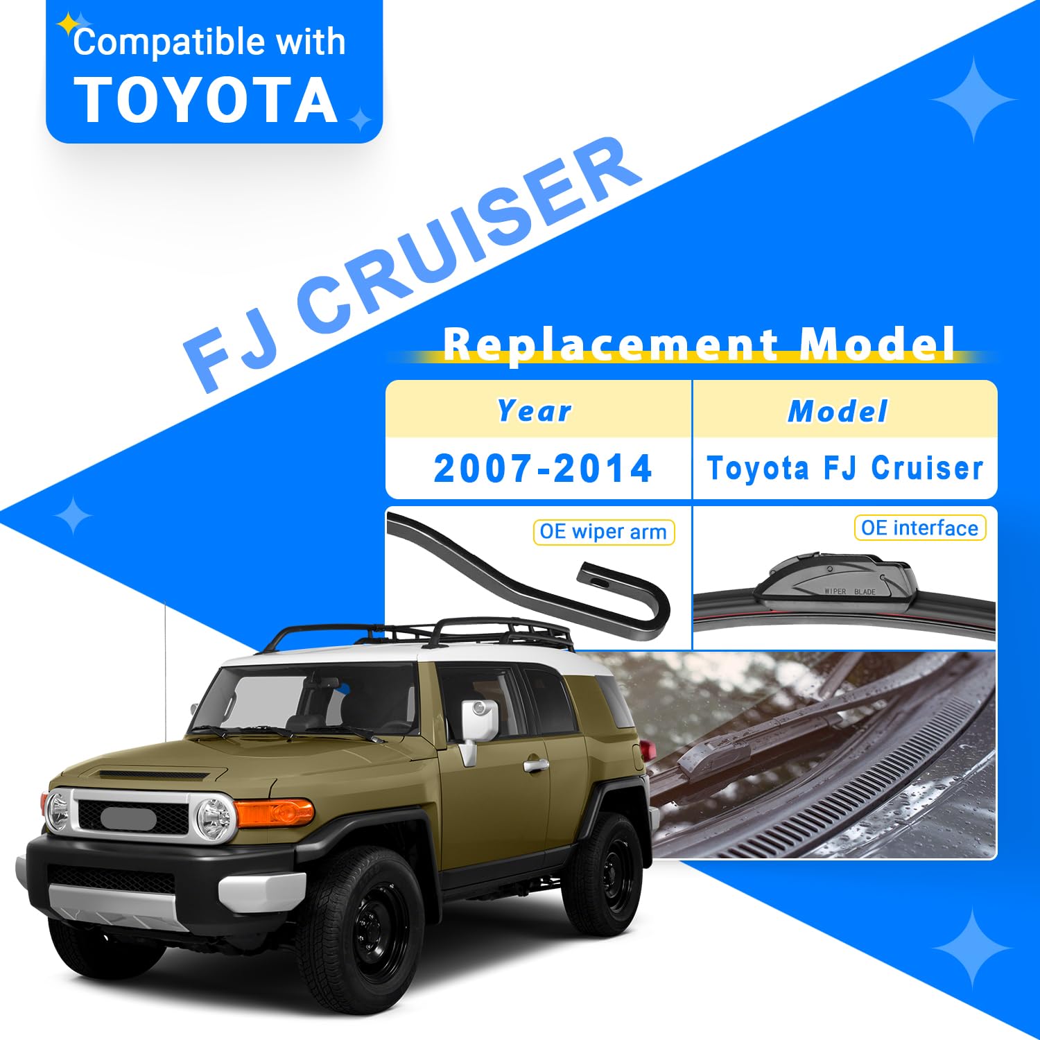 Raintok Windshield Wiper Blades Replacement For 2007-2014 Toyota Fj Cruiser Original Factory Quality Front Rear Wipers Blade Set