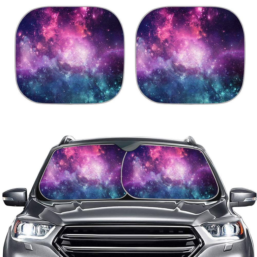 Renewold Galaxy Starry Front Windshield Sunshade Pack Of 2 Universal Fit Most Car Van Truck Sedan,Uv Rays Shade,Auto Outdoor Pro