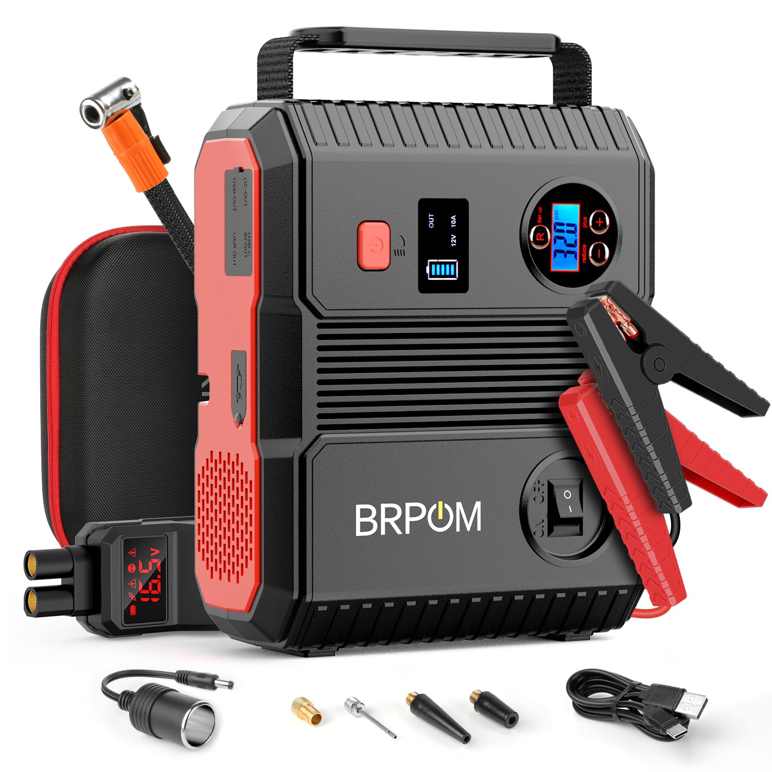 Brpom Car Jump Starter With Air Compressor, 150Psi 5000A Peak 24000Mah (Up To All Gas Or 8.0L Diesel Engine, 50 Times) Portable 