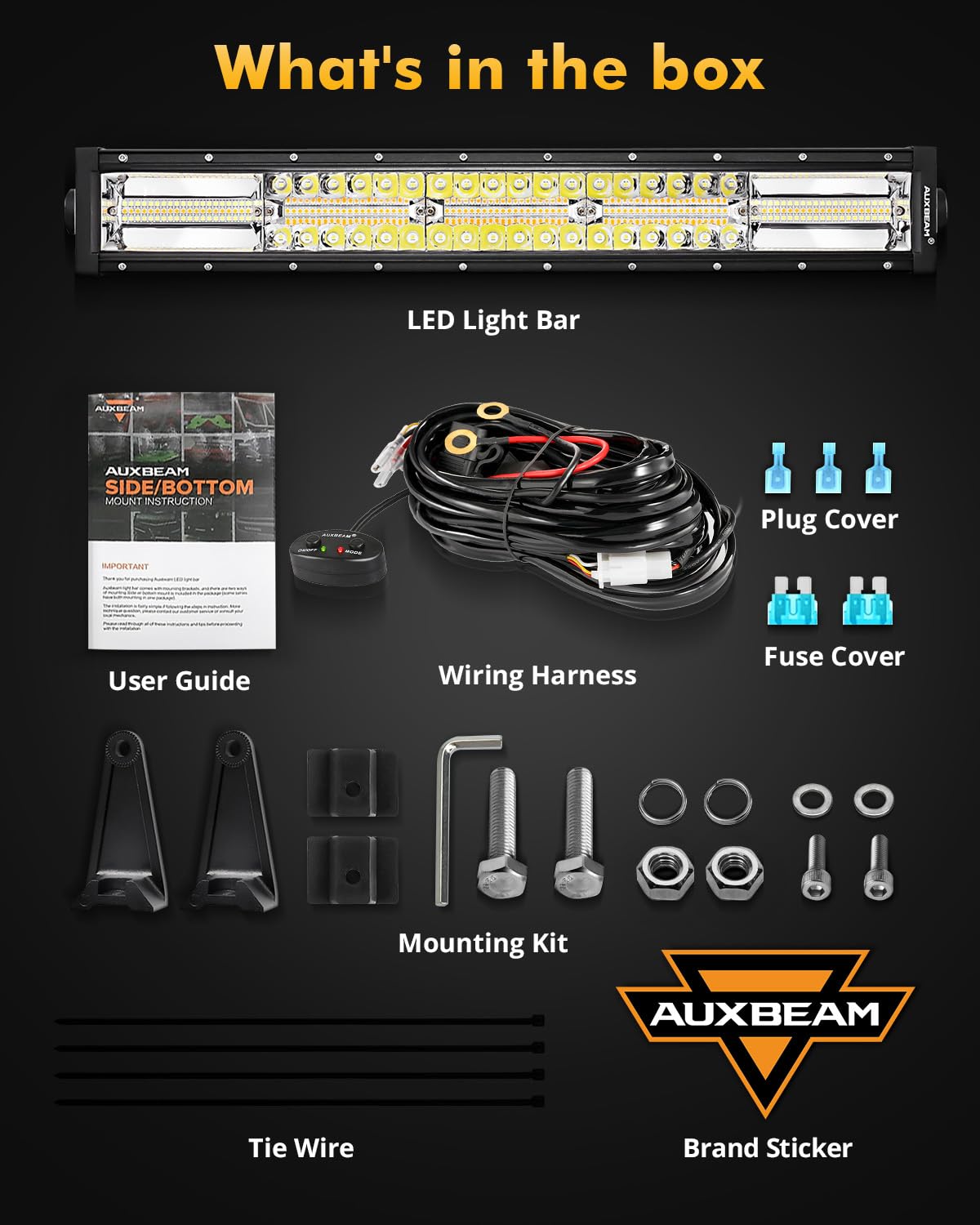 Auxbeam 6 Modes Amber White Series 22Inch 120W Led Light Bar Dual Color Strobe Light Spot Flood Combo Flashing Warning Signal Of