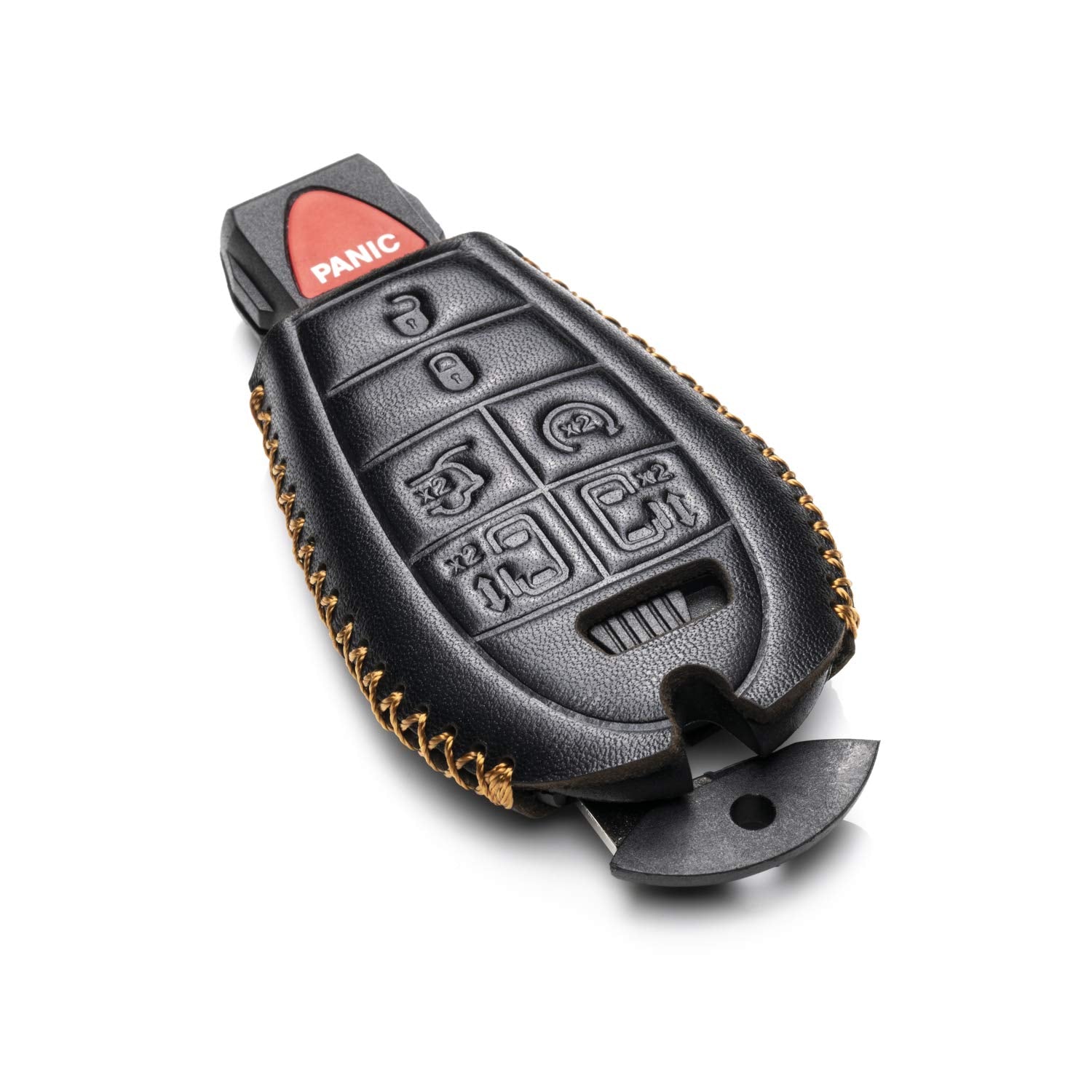 Vitodeco Genuine Leather Smart Key Fob Case Cover Protector With Leather Key Chain Compatible For 2008 - 2020 Dodge Grand Carava