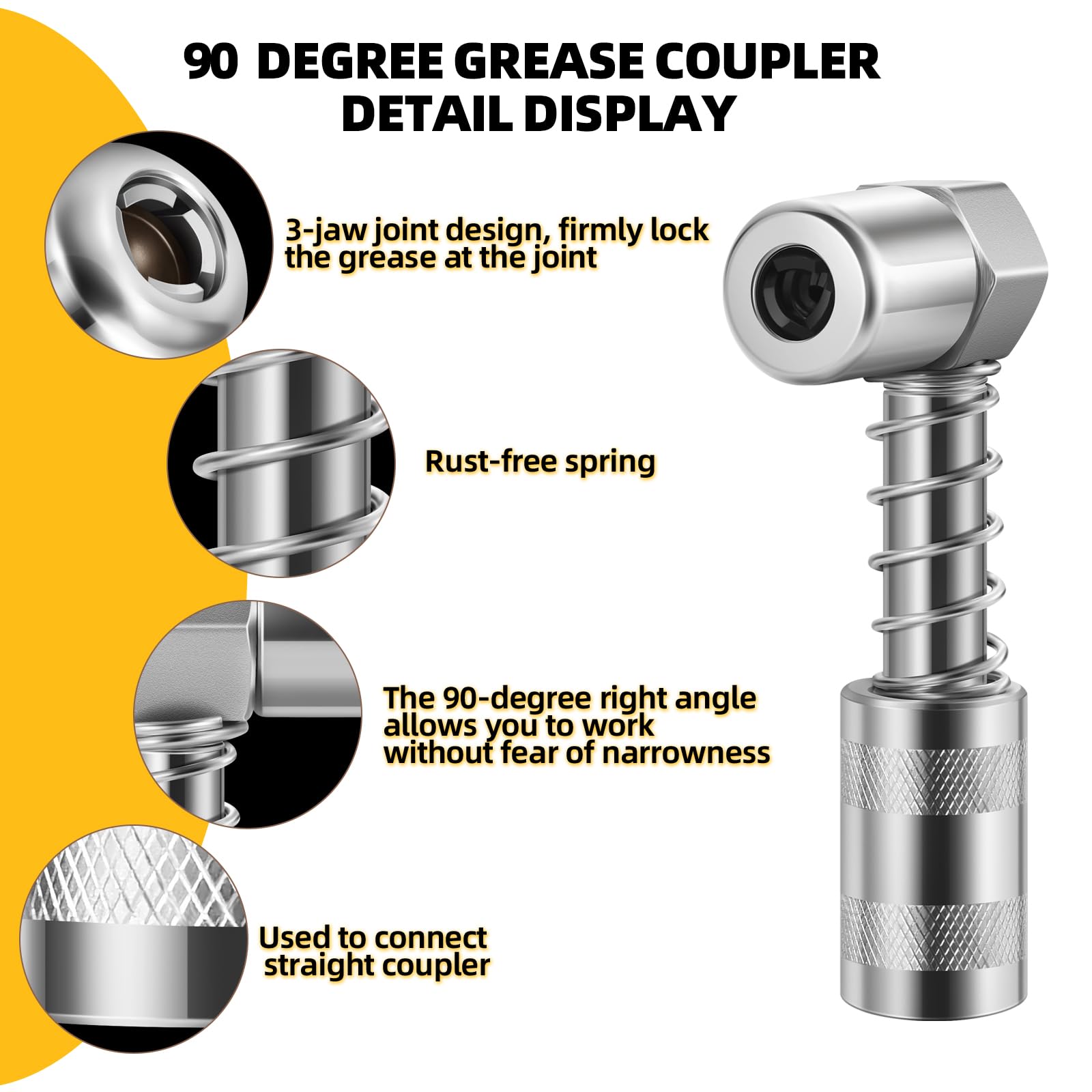 ATIVERE 1PC 90 Degree Grease Coupler with Sleeves and 1PC 1/8 '' NPT Locking Jaw Grease Coupler in Tight Spaces for Auto, Farm,