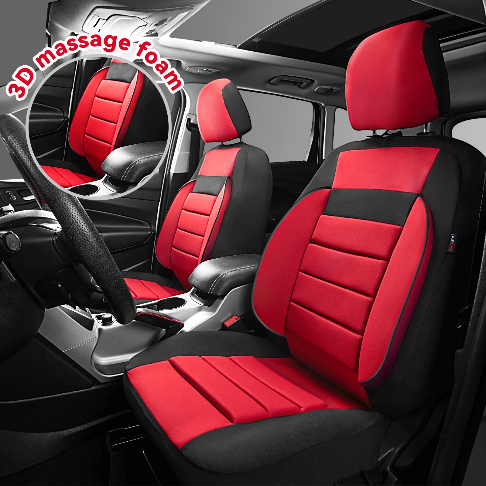 Car Pass 3D Foam Back Support,Universal Two Front Car Seat Cover Cloth -100% Comfortable &Breathable& All Season. Fit Automotive