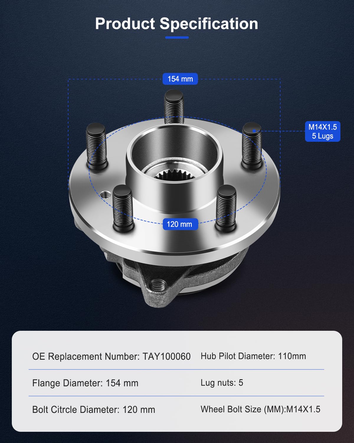 ECCPP Front Wheel Hub Bearing Assembly 5 Lugs w/ABS For 1999-2004 For Land Rover Compatible with TAY100060