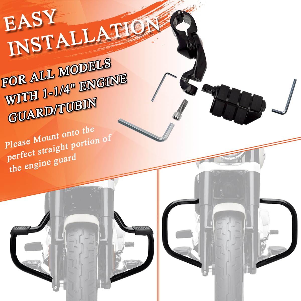 Fovplue 1.25' Highway Footpegs,Short Angled Adjustable Highway Pegs W/Mounts For Harley Touring Street Glide Electra Glide Road King Softail Cvo Dyna Trike Vrsc Sportster W/1-1/4' Engine Guard,Black#2