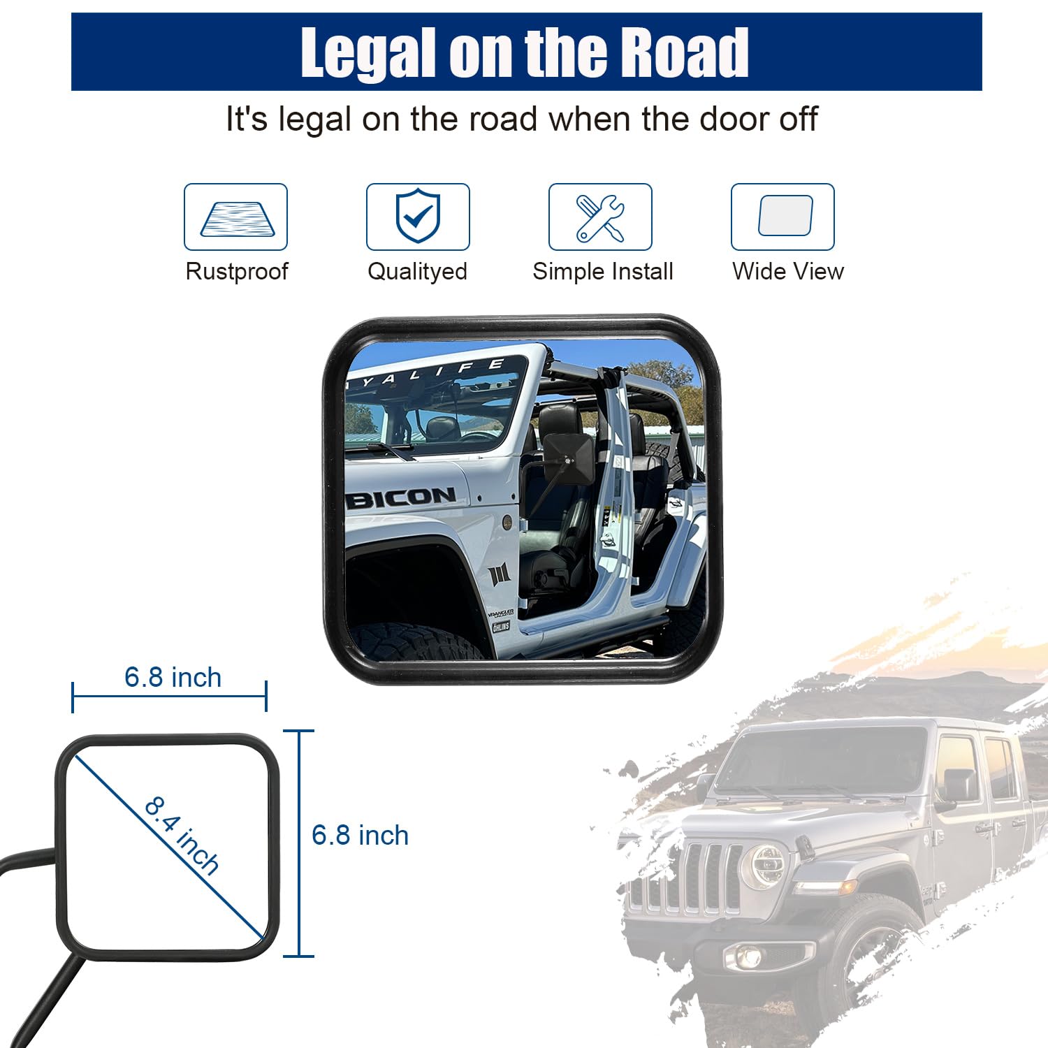 SUNPIE Doors off Mirrors Compatible with Jeep Wrangler JL JLU 2 Doors 4 Doors and Gladiator JT 2018-2025, Door Less Side View Mi