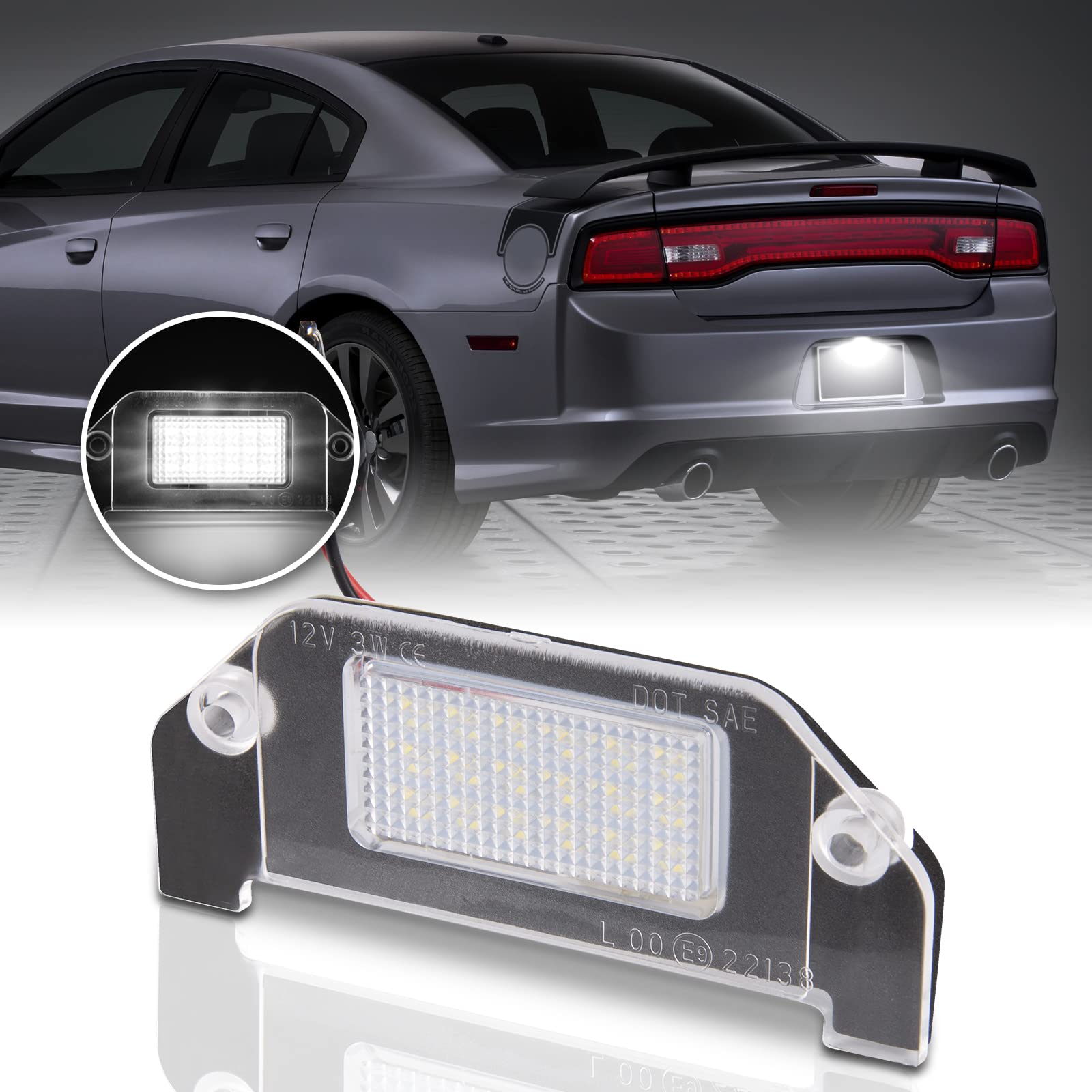 Gempro Led License Plate Lights Rear Bumper Tag Lamps Assembly For Dodge Charger Challenger Avenger Magnum Dart, 6000K White 1Pc