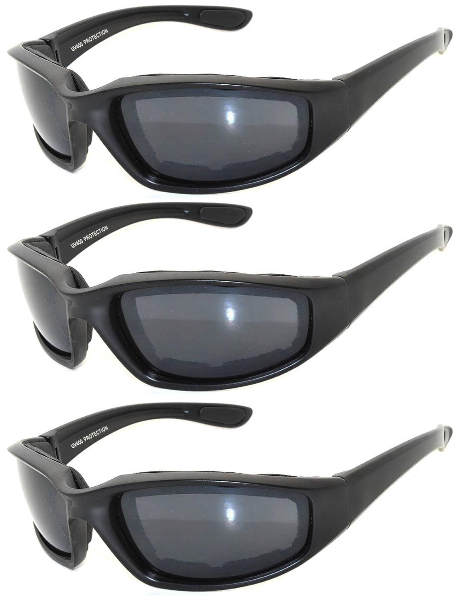 Owl Padded Motorcycle Riding Goggle Protective Polycarbonate Glasses Smoke 3 Pairs With Pouch