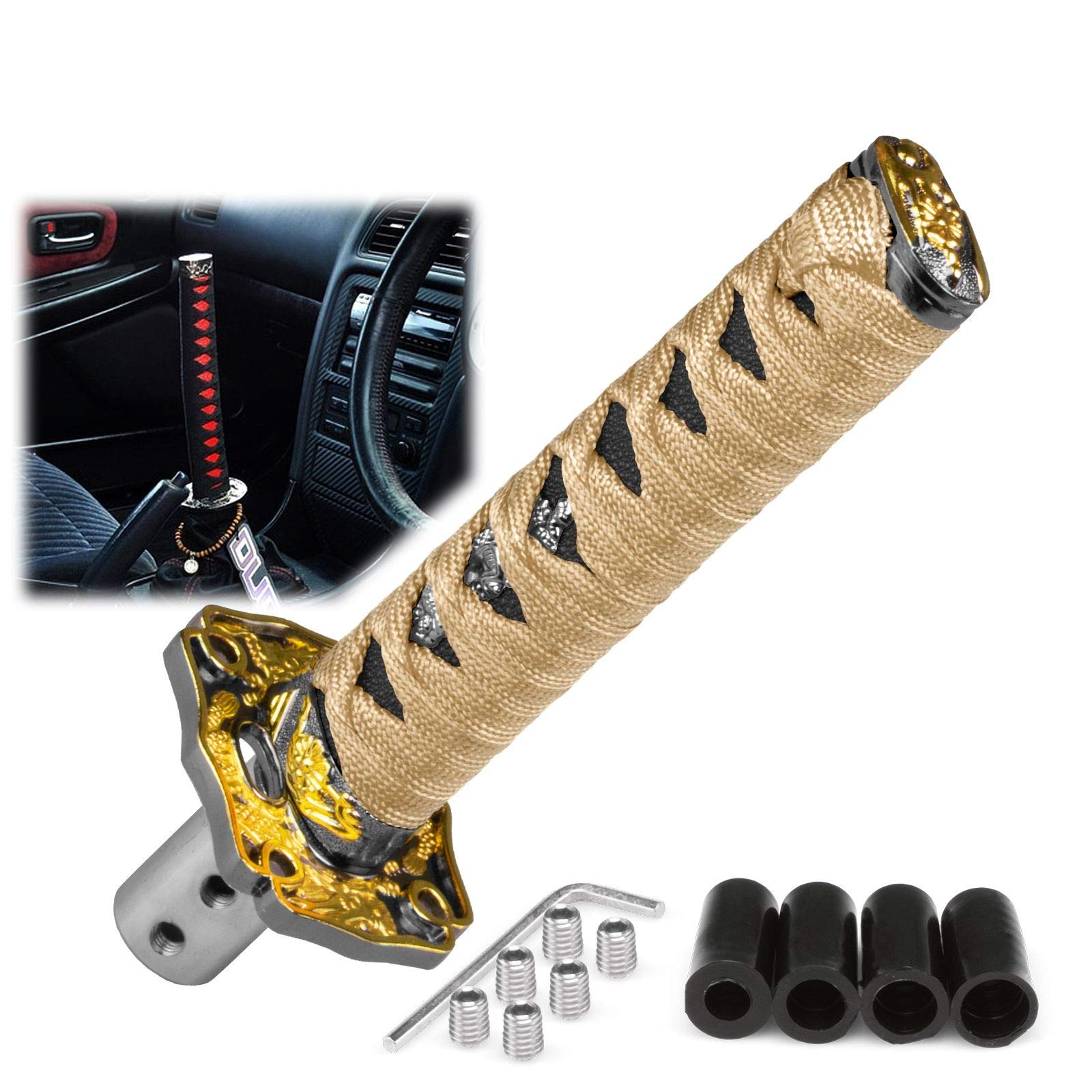 EZAUTO WRAP 15cm Gold Black Shift Knob Samurai Sword Alloy Katana with Adapter Universal