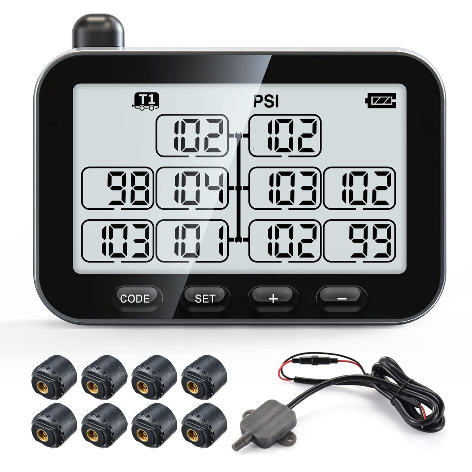 Guta Trailer Tire Pressure Monitoring System, Rv Tpms With 8 Sensors, 6 Alert Modes, Signal Booster, Power Saving Display, Long