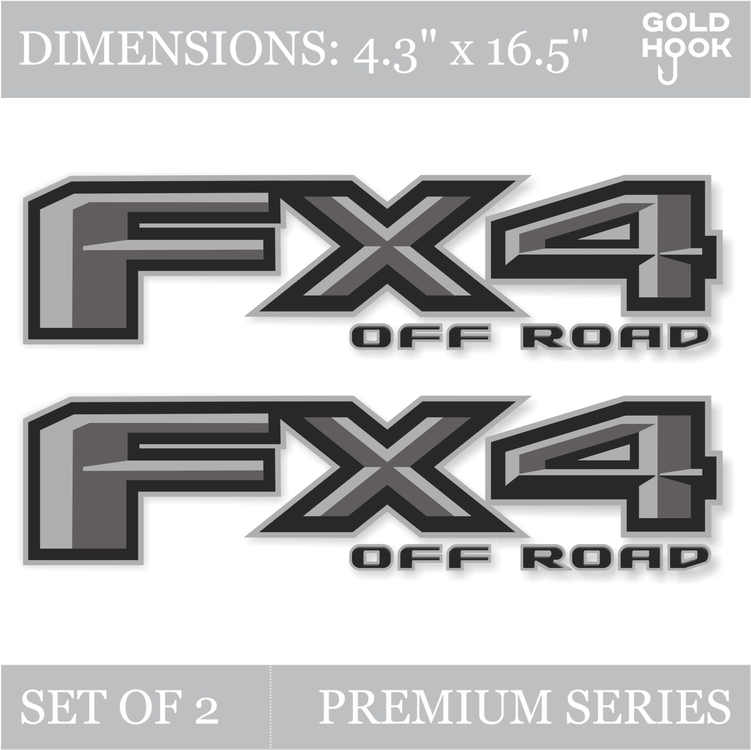 Ford F150 Decal Sticker Set: Fx4 Off Road Truck Bedside Replacement - Super Duty Gray Metallic Offroad Die-Cut - Silver - Compatible With Ford F150, Premium Series (Metallic Finish)
