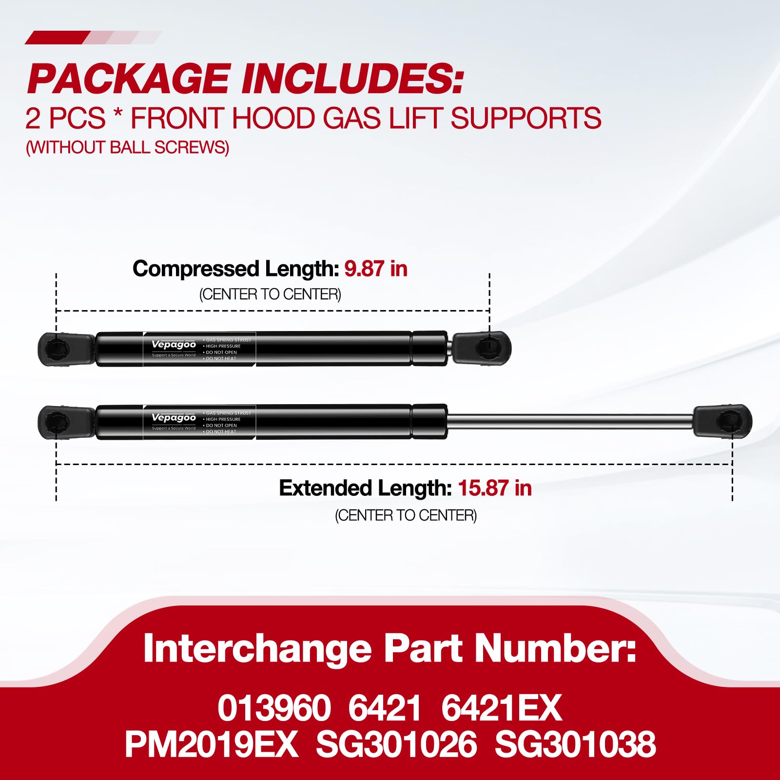 Vepagoo 6421 2000-2005 Ford Excursion Rear Hatch Struts Rear Window Shocks 1.5 Higher Than Oem, 13960, 6421, 6421Ex, Pm2019Ex, Set Of 2