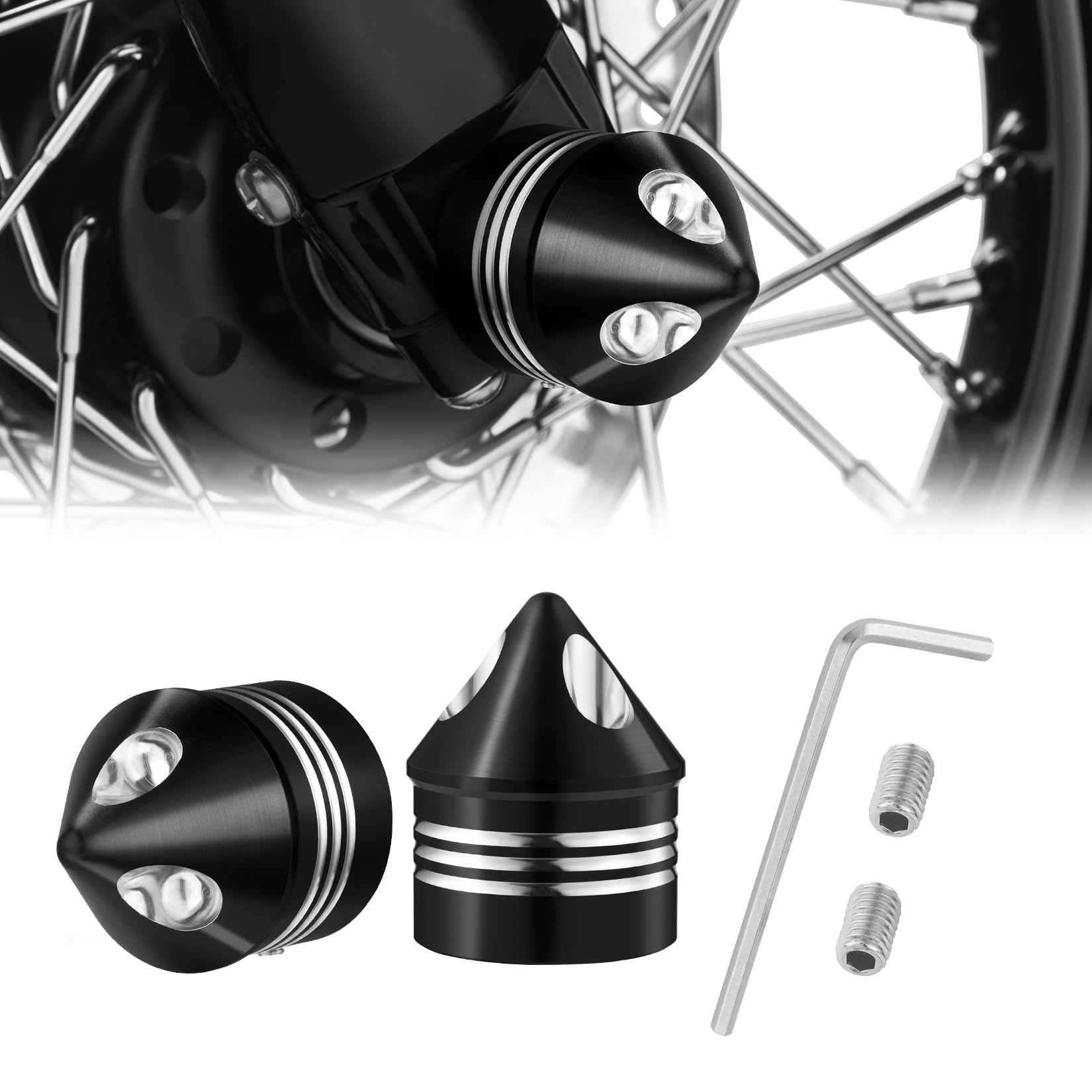 Pbymt Black Front Axle Nut Covers Caps Compatible For Harley Davidson Dyna Softail Touring Road King Electra Street Glide 2008-2023