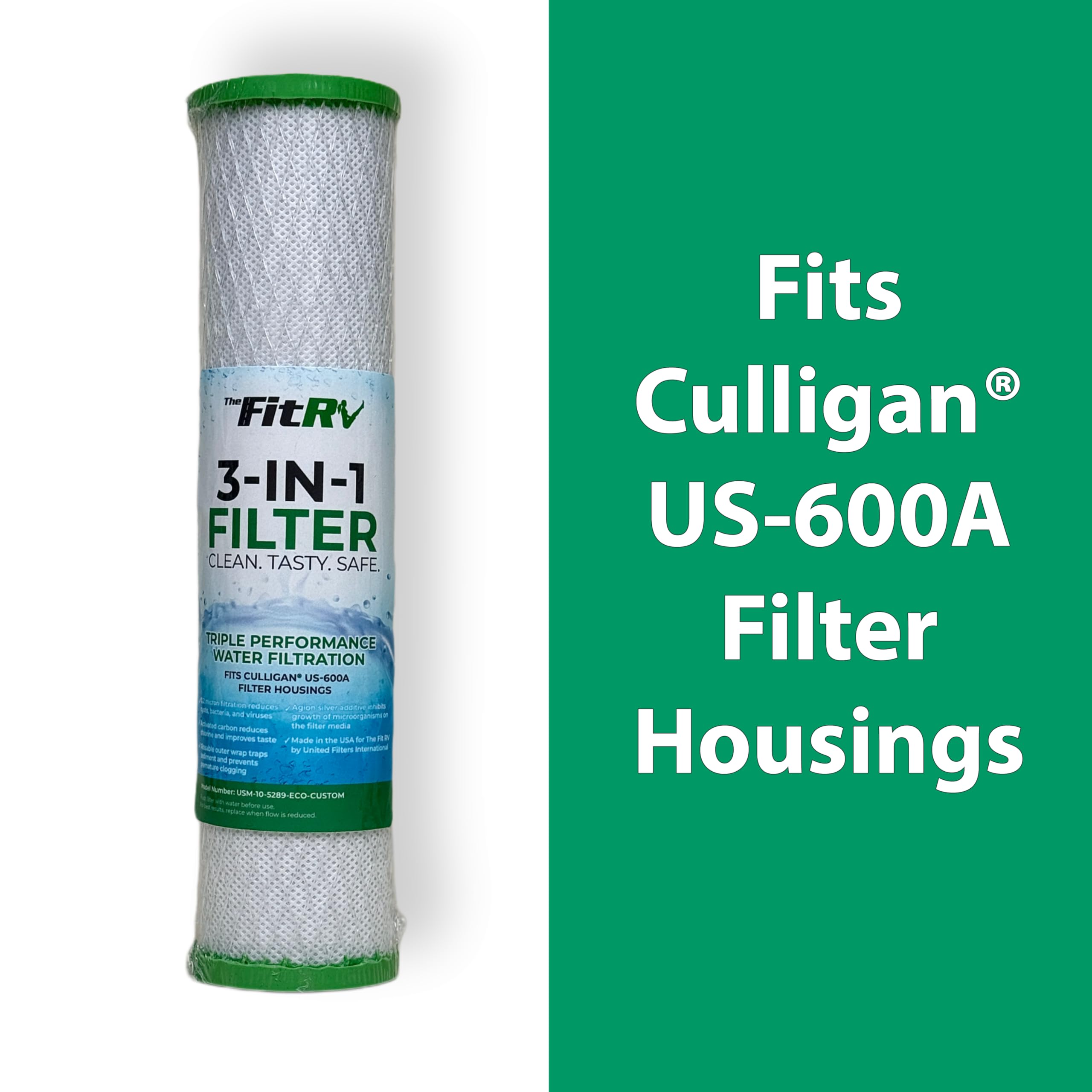 The Fit RV 3-in-1 RV Water Filter Replacement Cartridge | Activated Carbon | 0.2 Micron Filtration | Perfect for RV Use (USM-10-