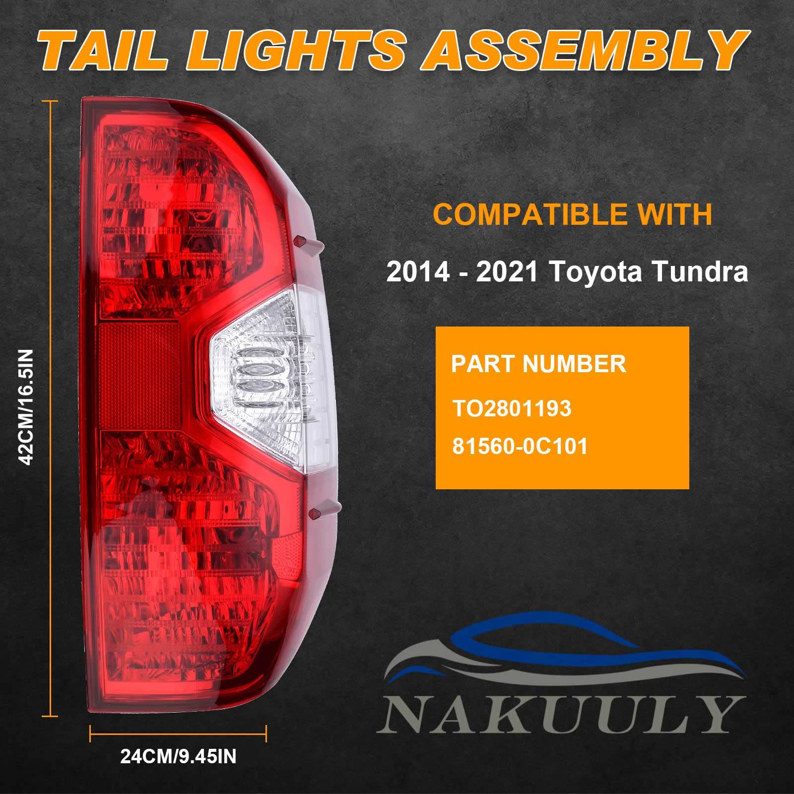 Nakuuly Tail Light for Toyota Tundra 2014-2021, Right Passenger Side, Black Taillight Assembly without Bulb, Replace# 81550-0C100