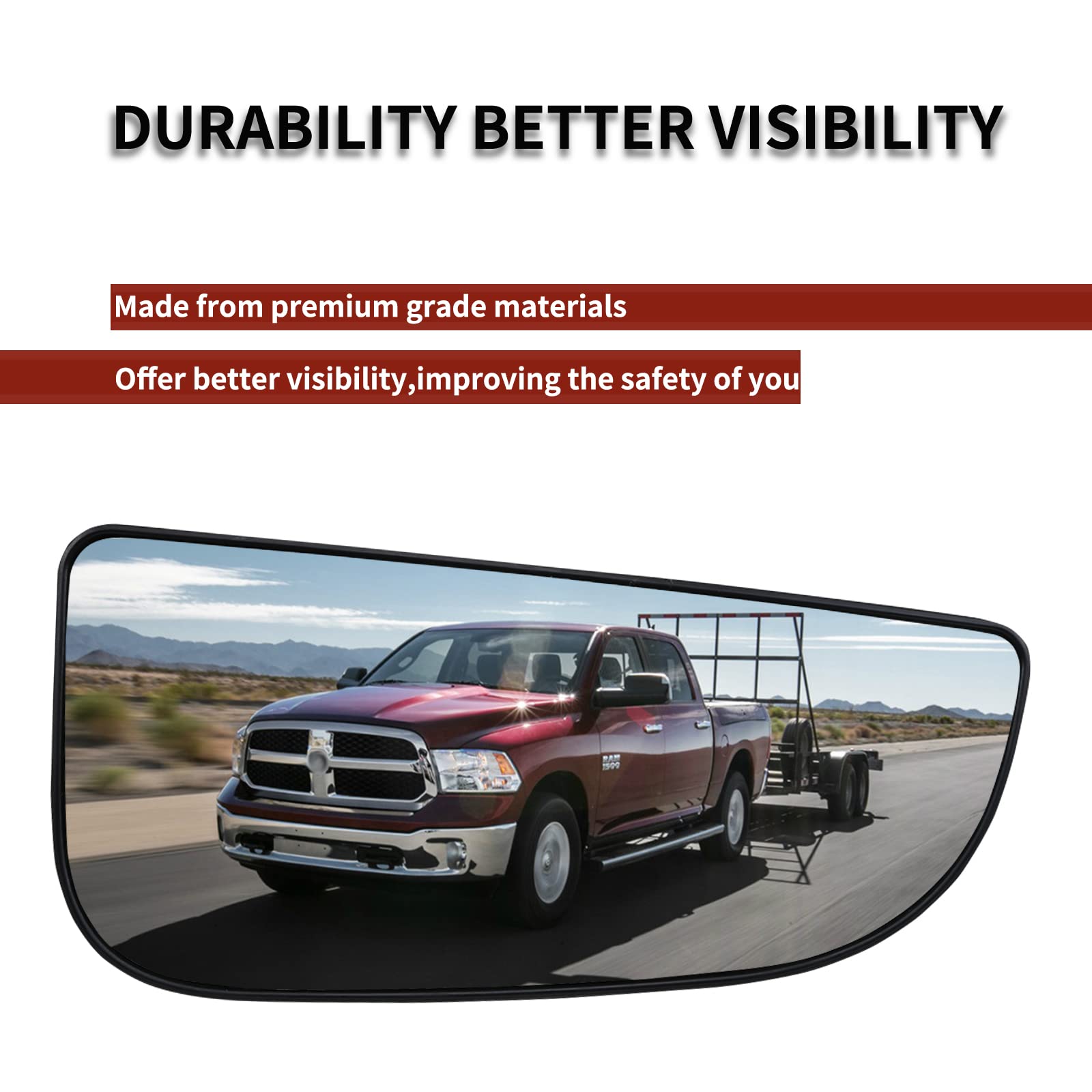 New Driver Side View Mirror Glass, Left Pass Convex Lower Mirror Glass, Towing Mirrors With Rear Holder, Side Mirror Glass Repla