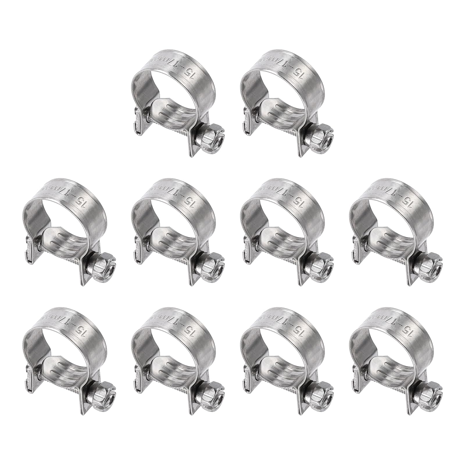 HARFINGTON 10pcs Fuel Injection Hose Clamp 15-17mm Adjustable 304 Stainless Steel Mini Gas Line Hose Clamp for Automotive Agricu
